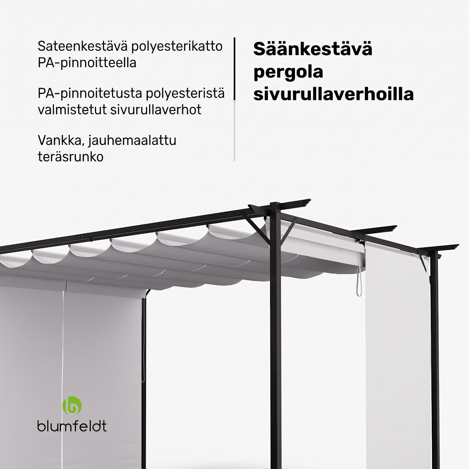 Blumfeldt Pantheon Robust pergola 3 x 4 m säänkestävä teräs jauhemaalattu sivuverhot 3 x 4 m | sivuseinillä | Beige