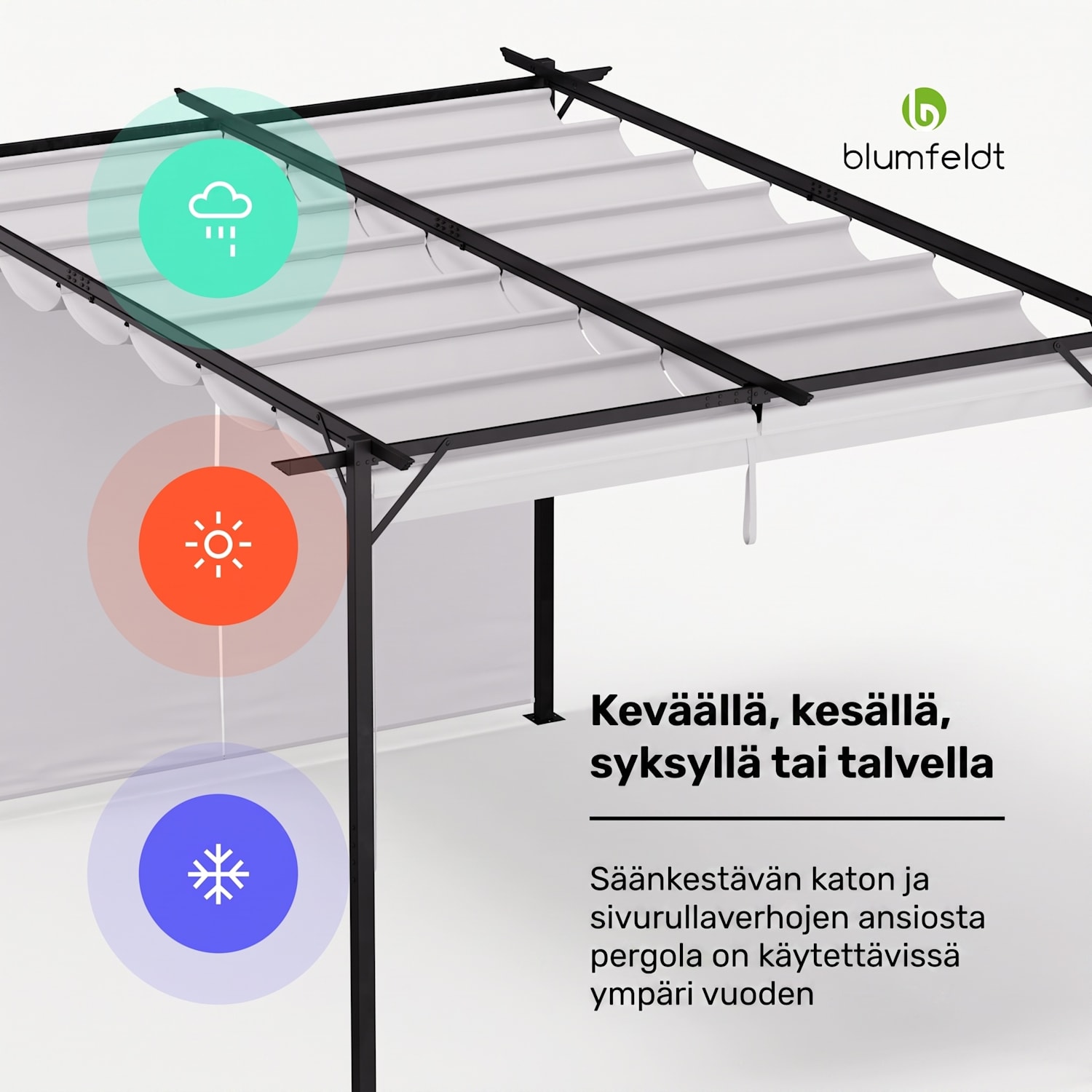 Blumfeldt Pantheon Robust pergola 3 x 4 m säänkestävä teräs jauhemaalattu sivuverhot 3 x 4 m | sivuseinillä | Beige