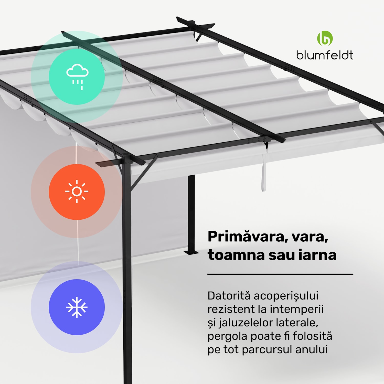 Blumfeldt Pantheon Robust, pergola, 3 x 4 m, cu jaluzele laterale, oțel acoperit cu pulbere rezistent la intemperii 3 x 4 m | cu panouri laterale | Bej