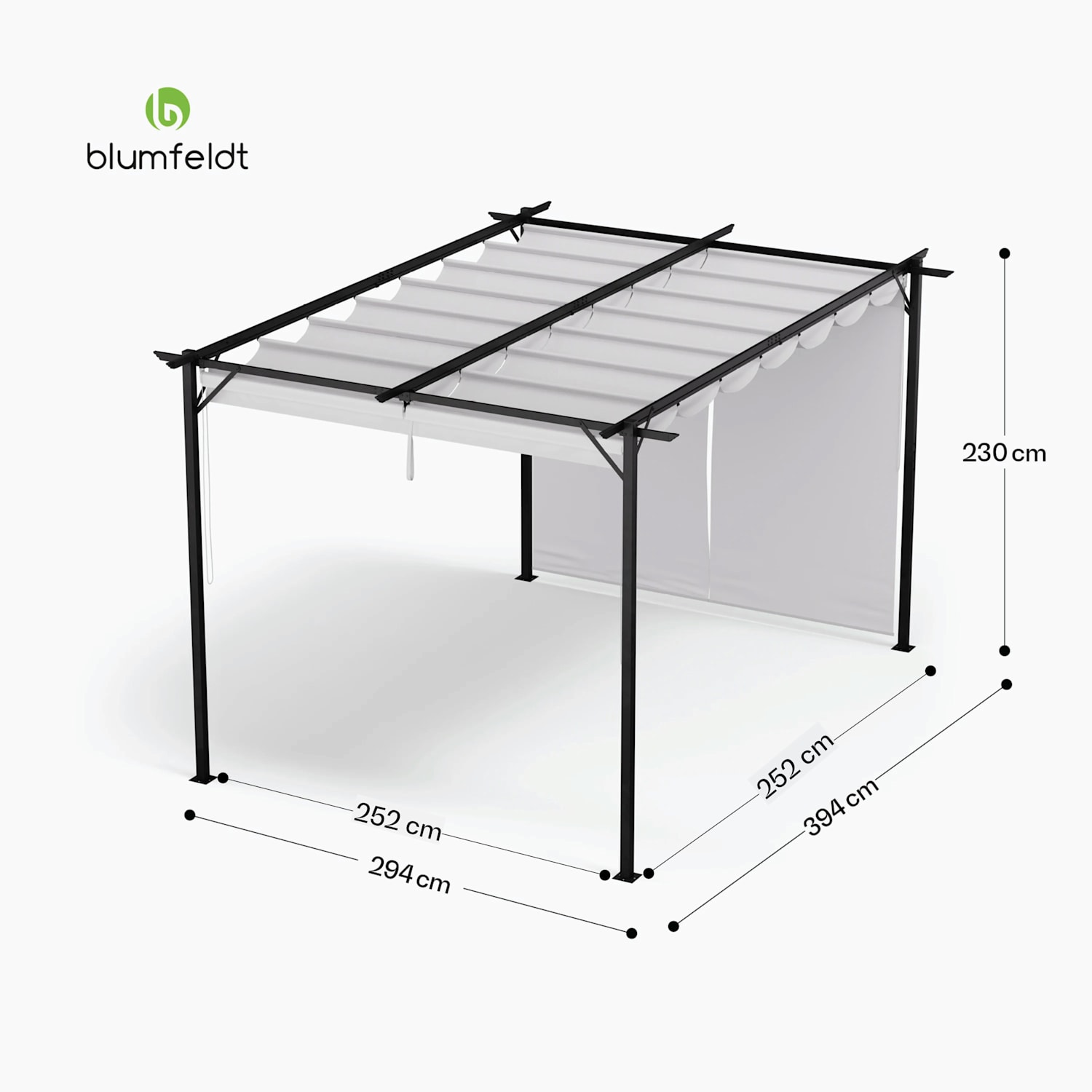 Blumfeldt Pantheon Robust, pergola, 3 x 4 m, s bočnými roletami, práškovo lakovaná oceľ odolná voči poveternostným vplyvom 3 x 4 m | s bočnými panelmi | Béžová