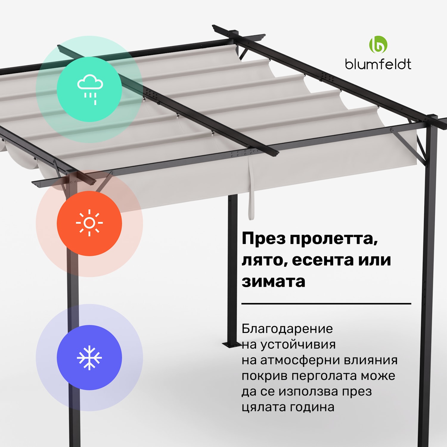Blumfeldt Pantheon Robust, пергола, 3 x 3 м, прахово боядисана стомана, устойчива на атмосферни влияния 3 x 3 m | без странични панели | Бежов