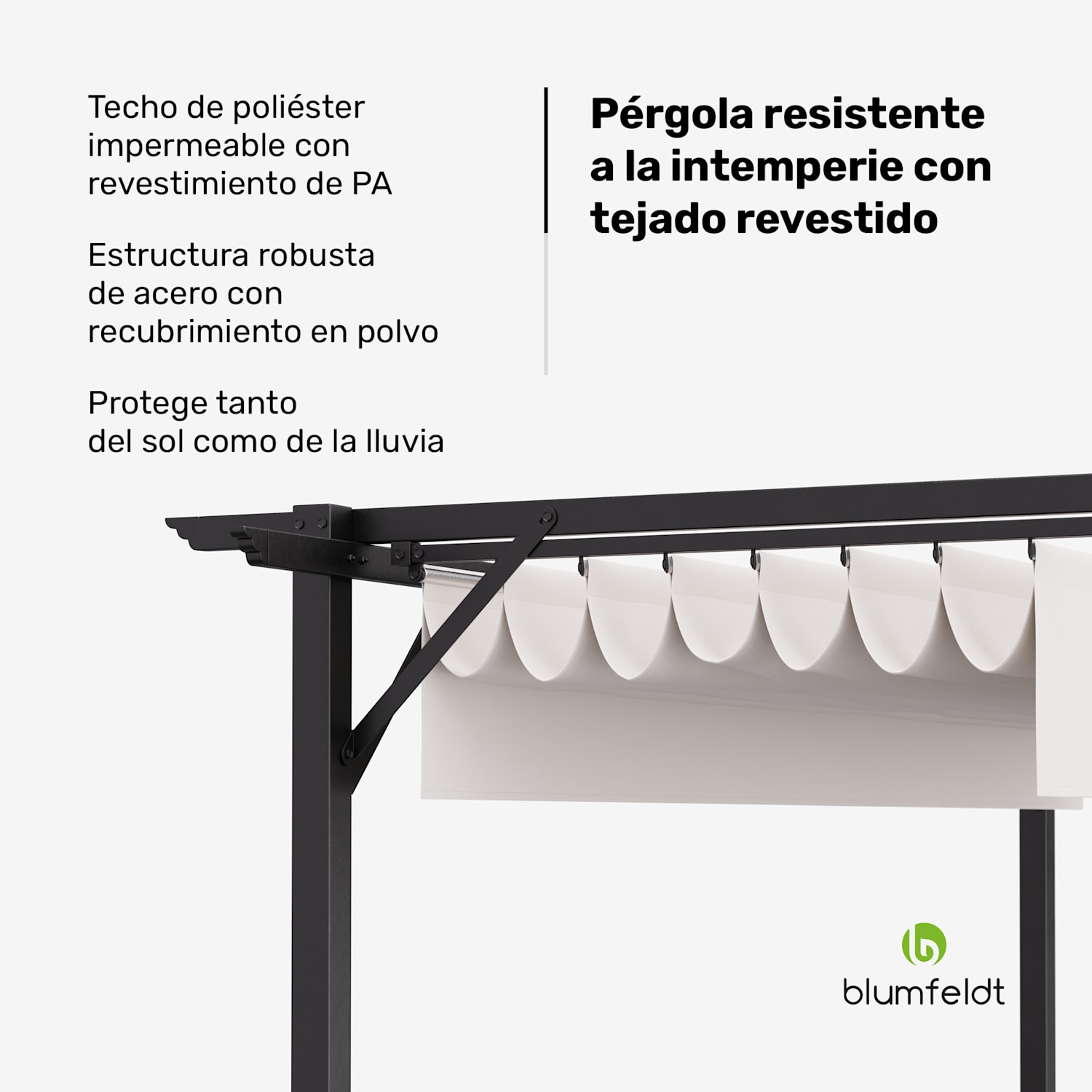Blumfeldt Pantheon Robust Pérgola 3 x 4 m Persianas laterales de acero con recubrimiento de polvo resistente a la intemperie 3 x 4 m | Sin paredes laterales | Beige