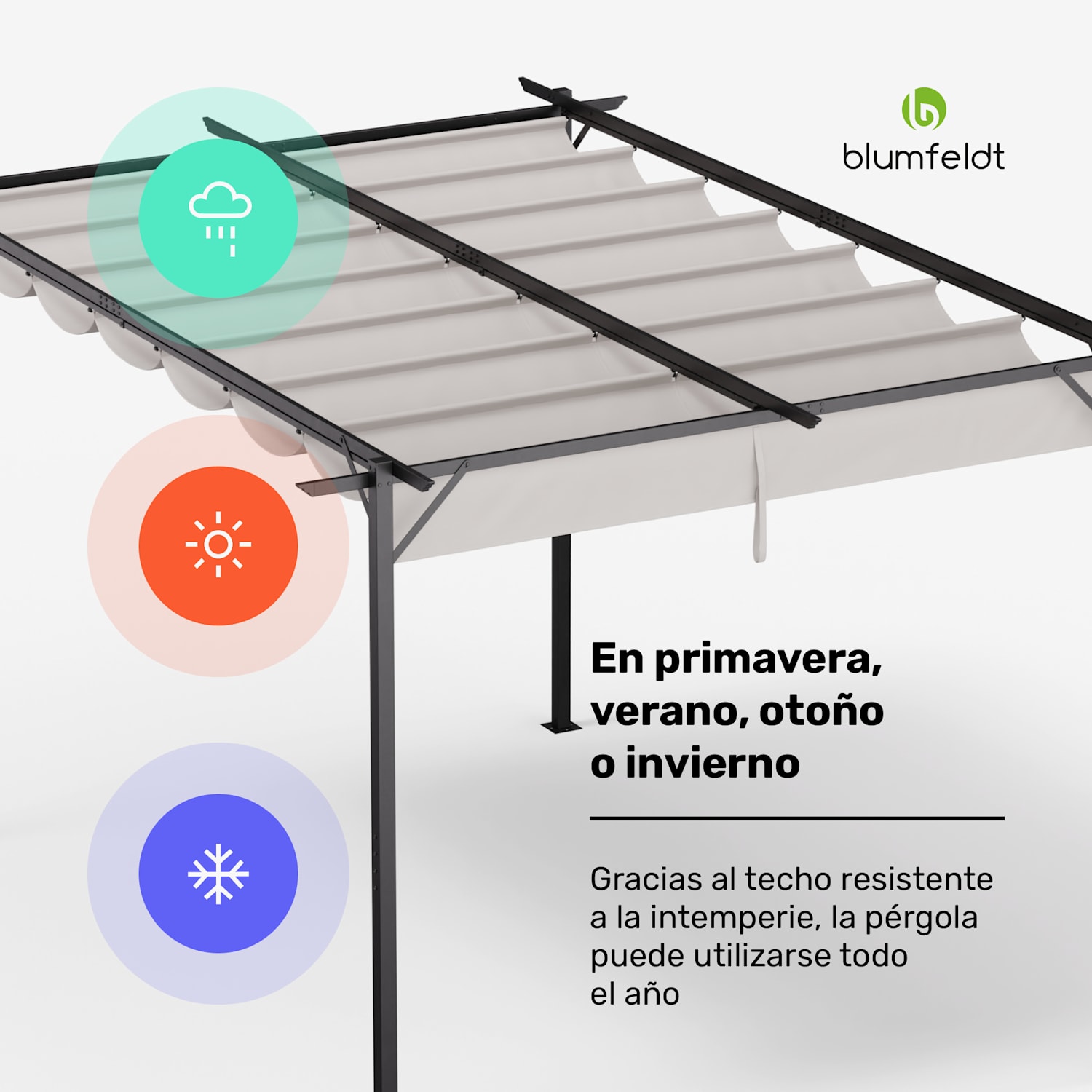 Blumfeldt Pantheon Robust Pérgola 3 x 4 m Persianas laterales de acero con recubrimiento de polvo resistente a la intemperie 3 x 4 m | Sin paredes laterales | Beige