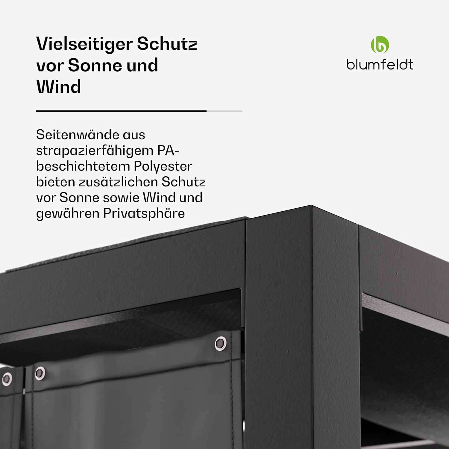 Blumfeldt Shade Cove Stoff-Pergola 3x3m Seitenwände pulverbeschichtet wetterfest modern | Schwarz