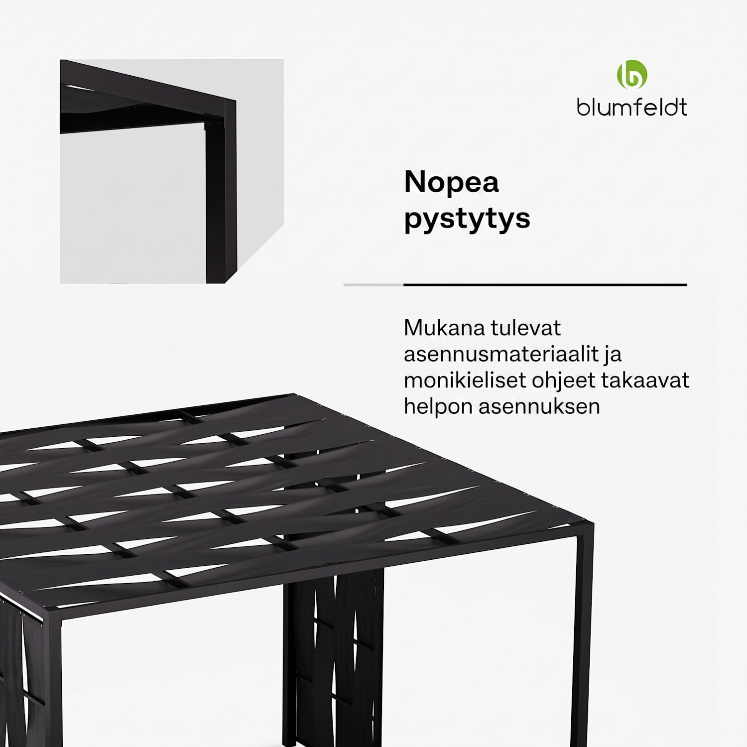Blumfeldt Shade Cove kangaspergola 3 x 3 m sivuseinät jauhemaalattu säänkestävä modern | Musta