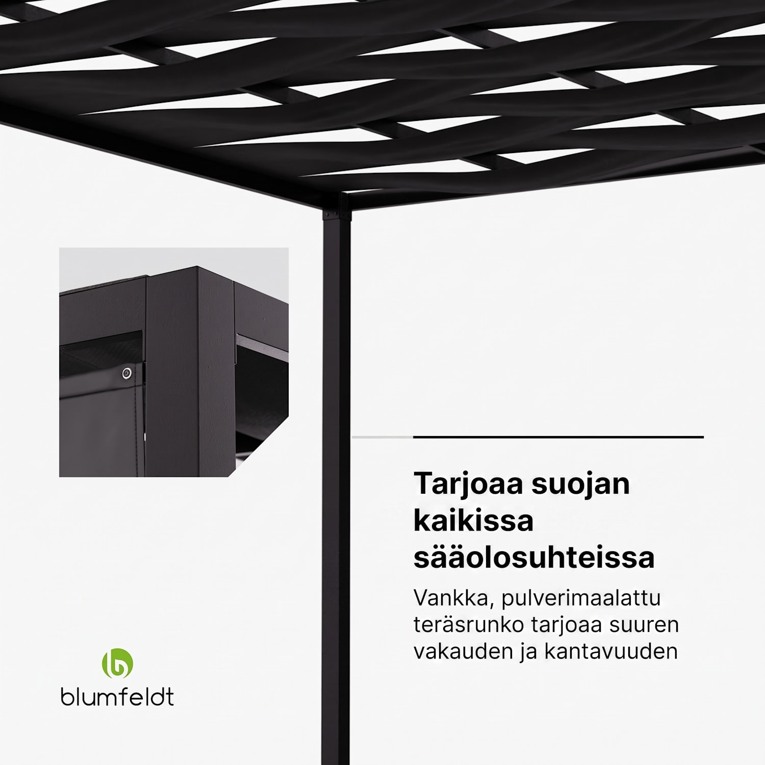 Blumfeldt Shade Cove kangaspergola 3 x 3 m sivuseinät jauhemaalattu säänkestävä modern | Musta