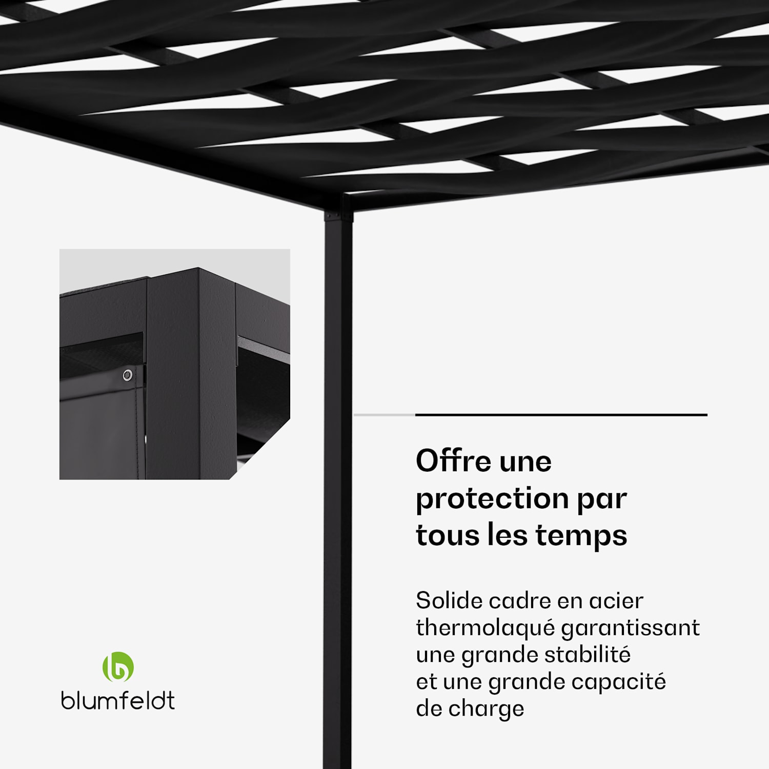 Blumfeldt Shade Cove Pergola en toile 3x3 m Parois latérales thermolaqué résistant aux intempéries modern | Noir