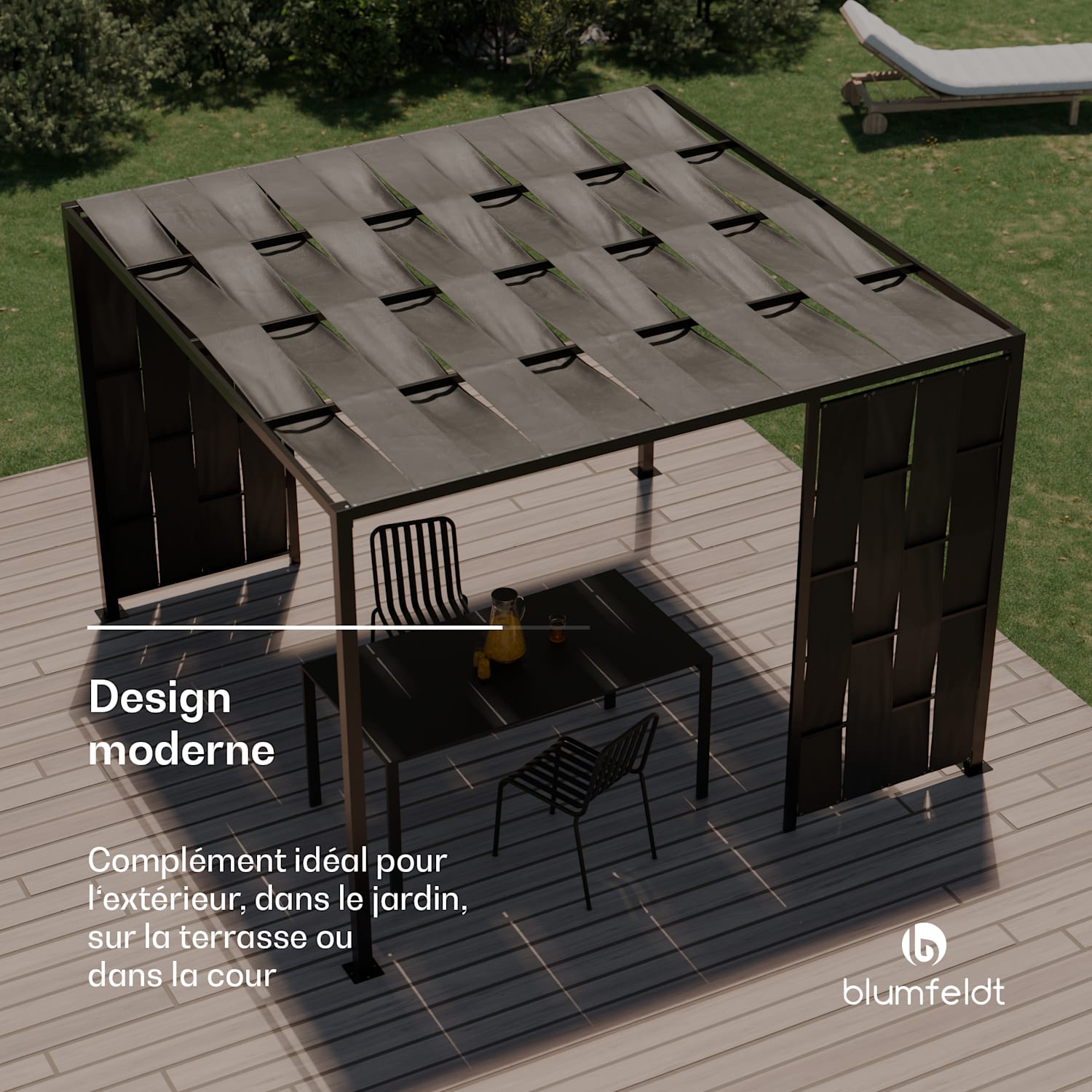 Blumfeldt Shade Cove Pergola en toile 3x3 m Parois latérales thermolaqué résistant aux intempéries modern | Noir
