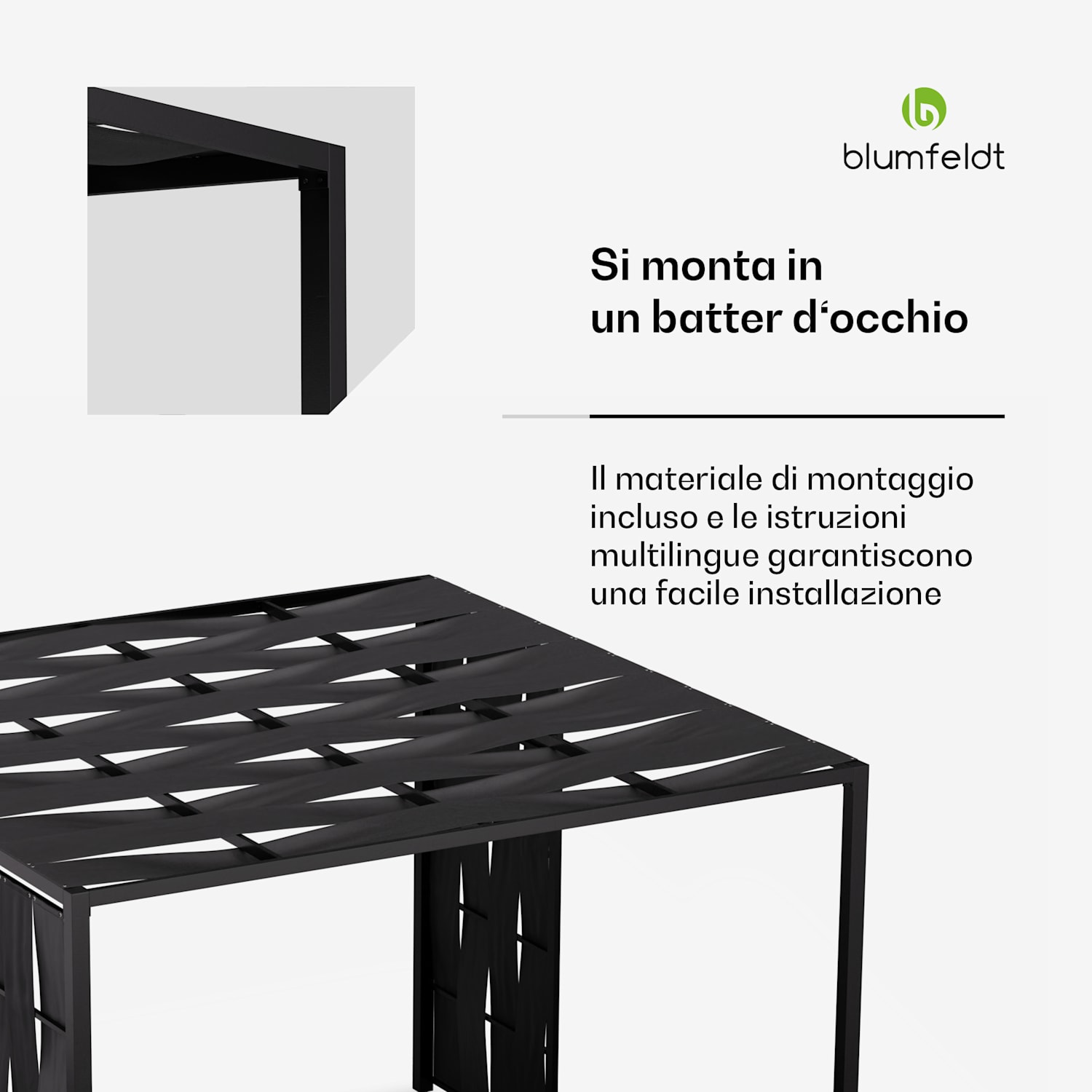 Blumfeldt Shade Cove - Pergola in tessuto, 3x3m, pareti laterali, verniciatura a polvere, resistente alle intemperie modern | Nero