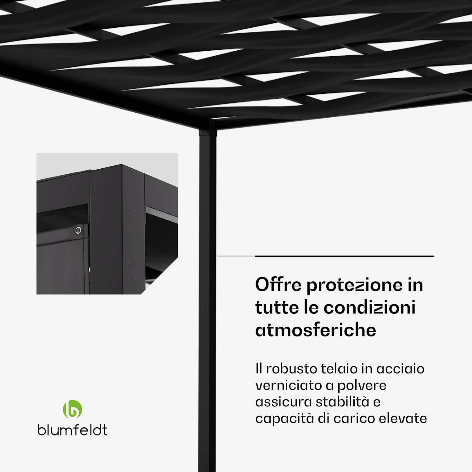 Blumfeldt Shade Cove - Pergola in tessuto, 3x3m, pareti laterali, verniciatura a polvere, resistente alle intemperie modern | Nero