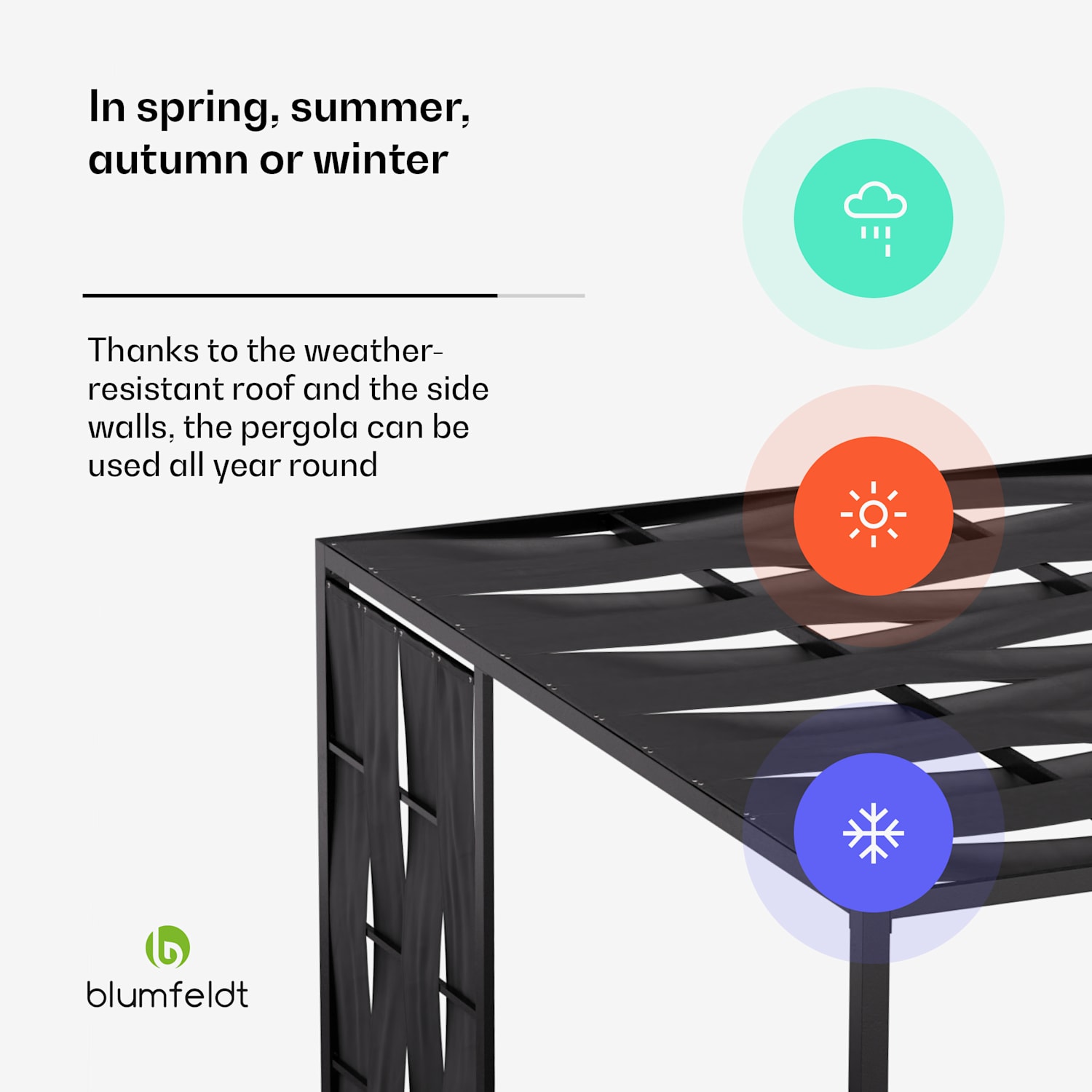 Blumfeldt Shade Cove, pergola tkaninowa, 3 x 3 m, ściany boczne, malowanie proszkowe, odporna na warunki atmosferyczne modern | Czarny