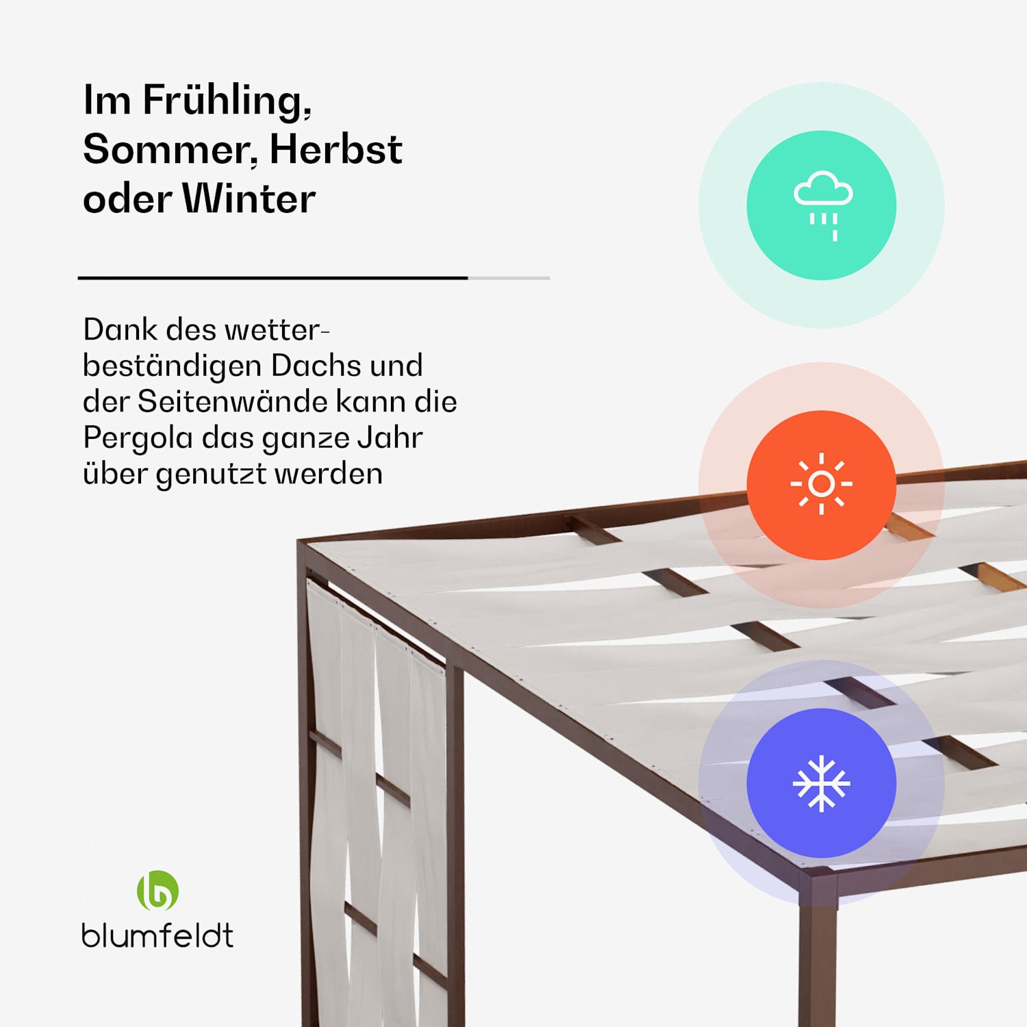 Blumfeldt Shade Cove Stoff-Pergola 3x3m Seitenwände pulverbeschichtet wetterfest modern | Weiß