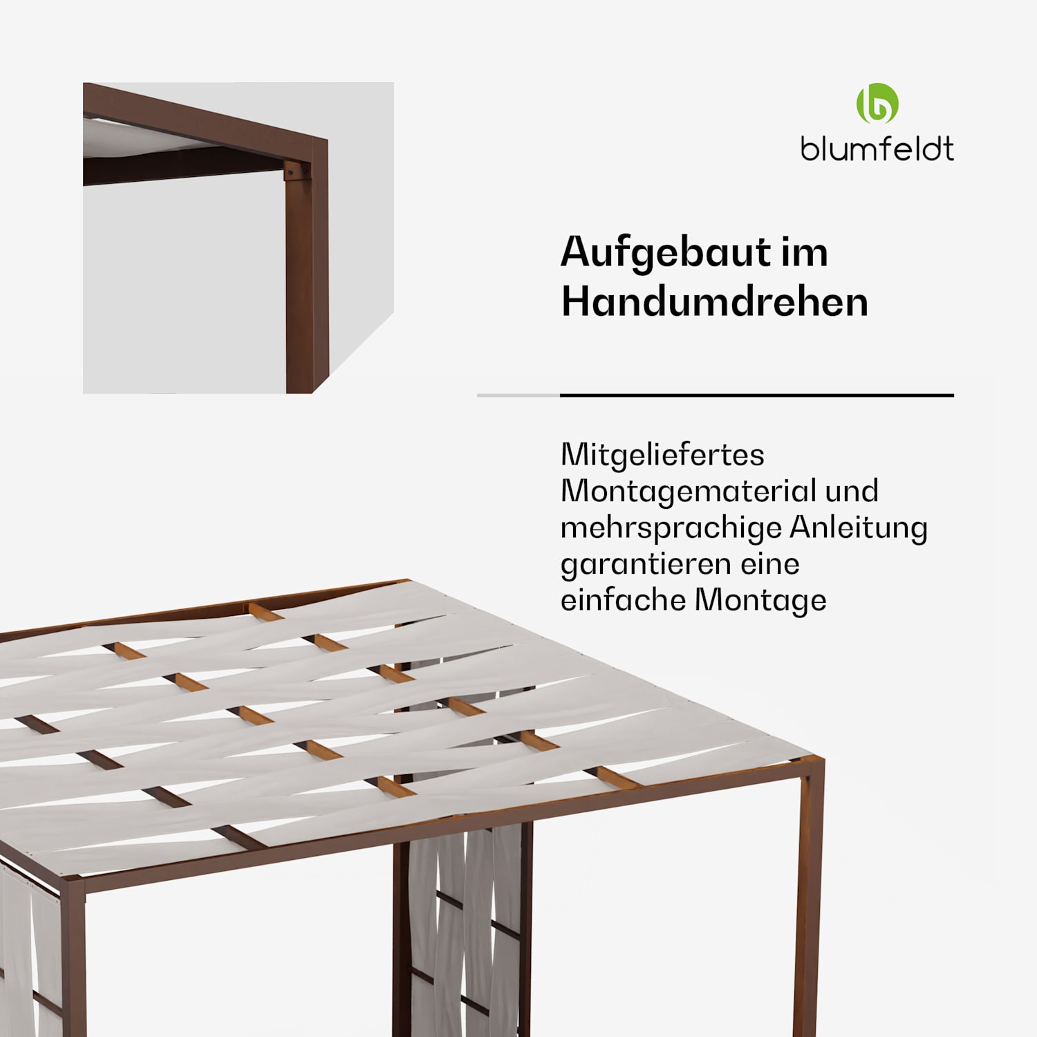 Blumfeldt Shade Cove Stoff-Pergola 3x3m Seitenwände pulverbeschichtet wetterfest modern | Weiß