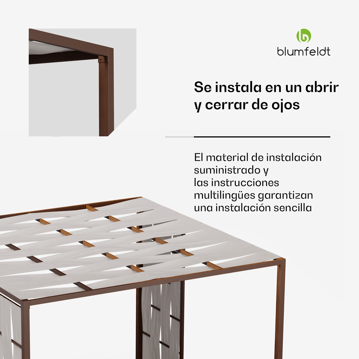 Pérgola de tela Blumfeldt Shade Cove 3x3m paredes laterales con recubrimiento de polvo resistente a la intemperie modern | Blanco