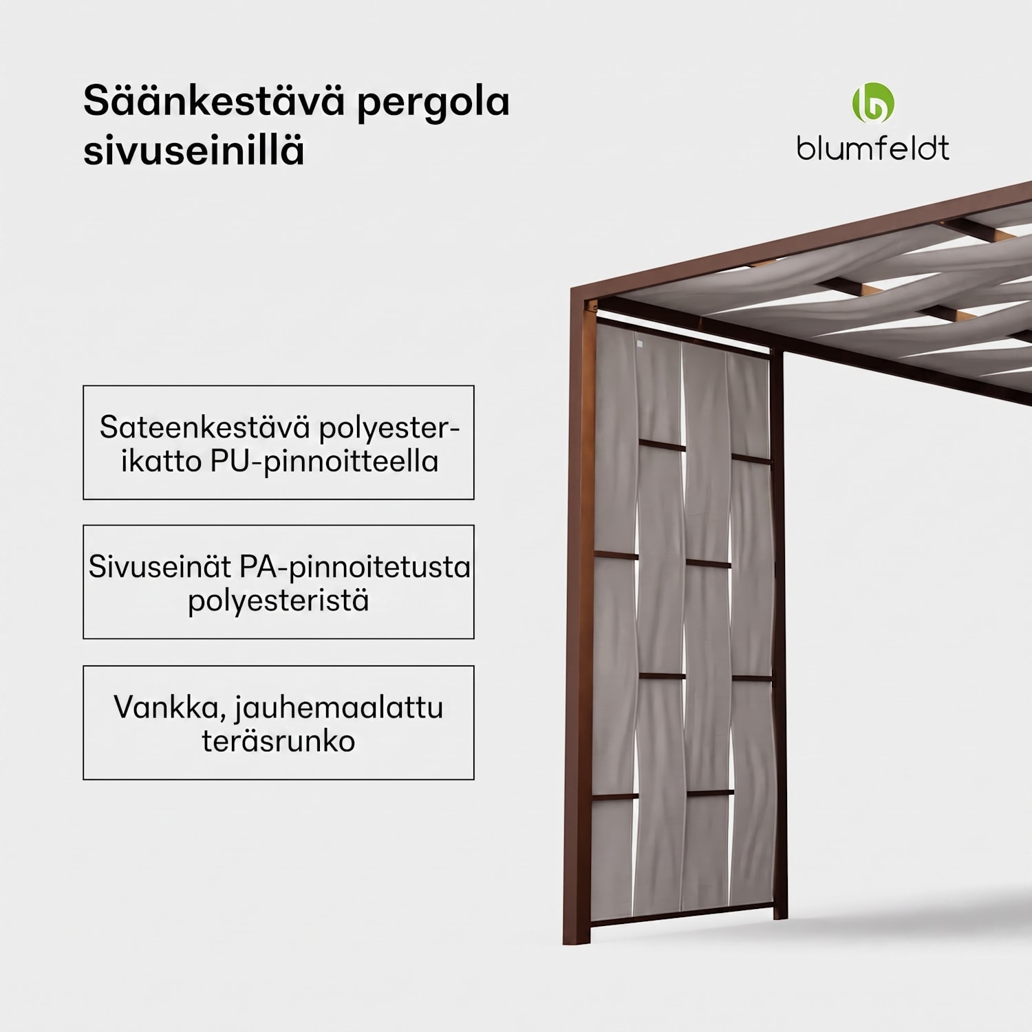 Blumfeldt Shade Cove kangaspergola 3 x 3 m sivuseinät jauhemaalattu säänkestävä modern | Valkoinen