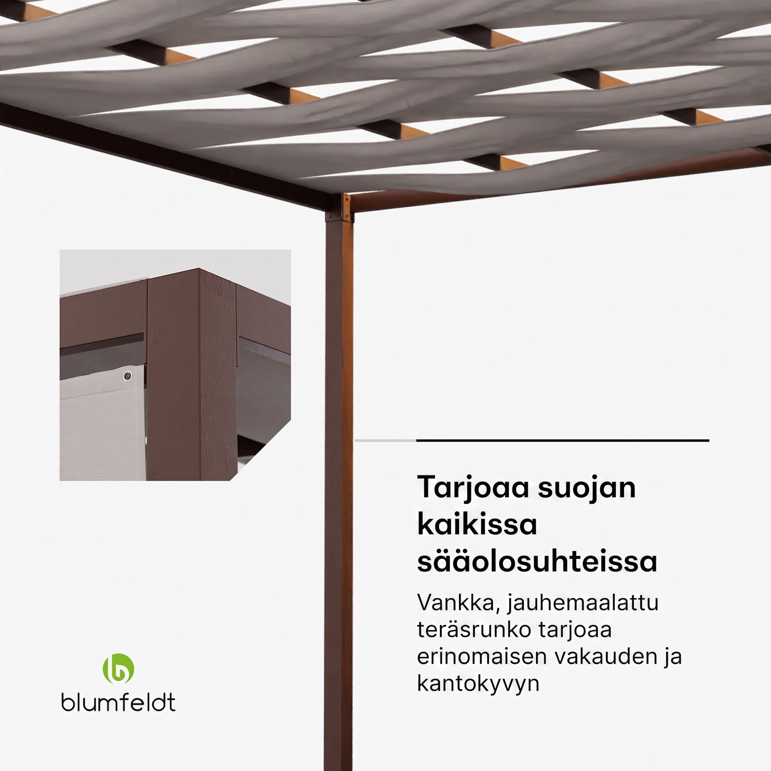 Blumfeldt Shade Cove kangaspergola 3 x 3 m sivuseinät jauhemaalattu säänkestävä modern | Valkoinen