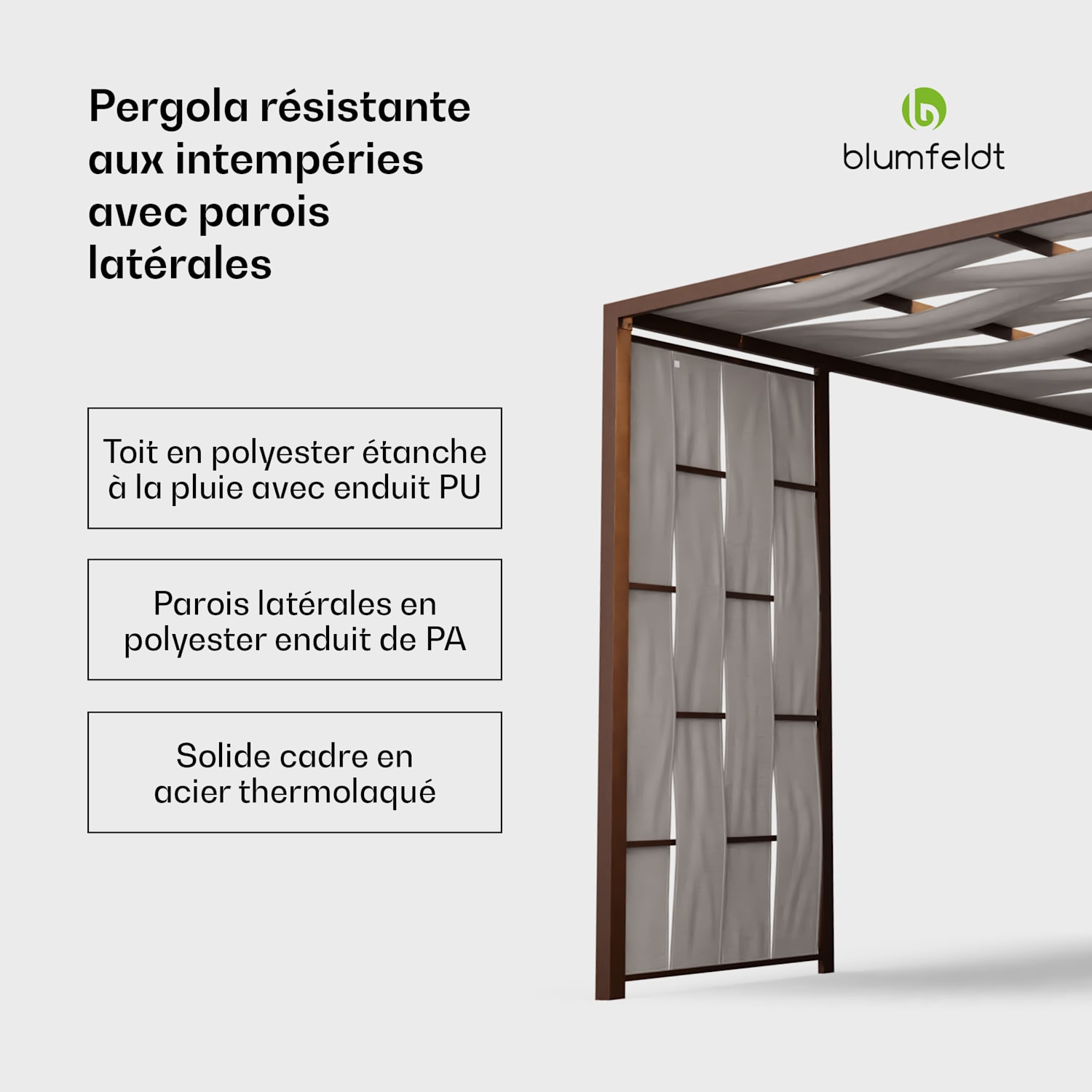 Blumfeldt Shade Cove Pergola en toile 3x3 m Parois latérales thermolaqué résistant aux intempéries modern | Blanc