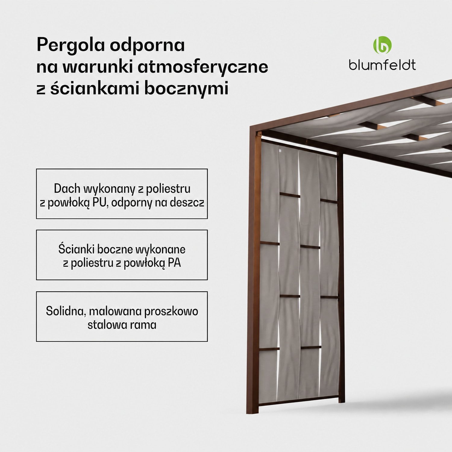 Blumfeldt Shade Cove, pergola tkaninowa, 3 x 3 m, ściany boczne, malowanie proszkowe, odporna na warunki atmosferyczne modern | Biały