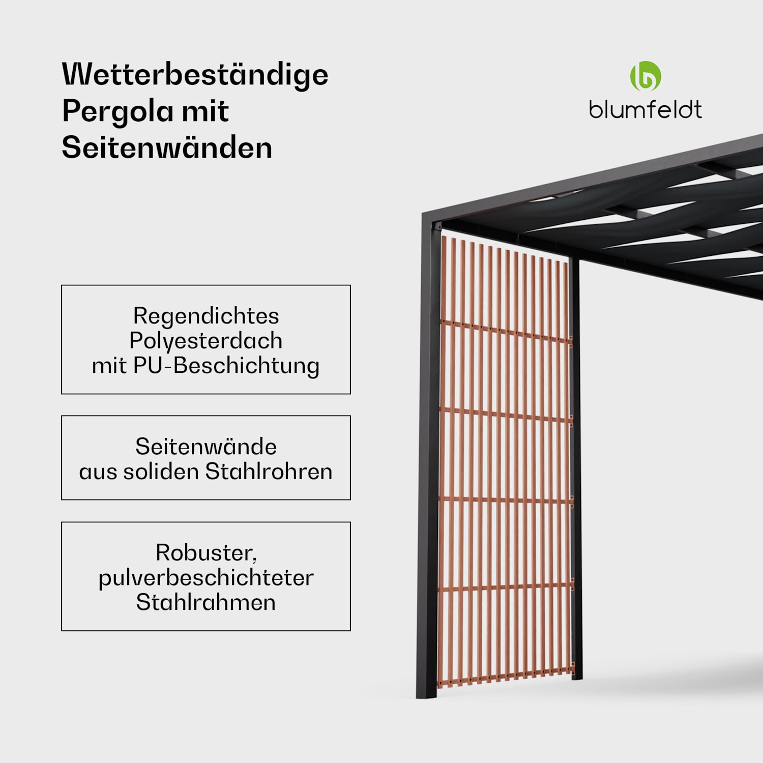 Blumfeldt Shade Cove Vert Pergola 3x3m Sichtschutz pulverbeschichtet wetterfest Vert | Schwarz