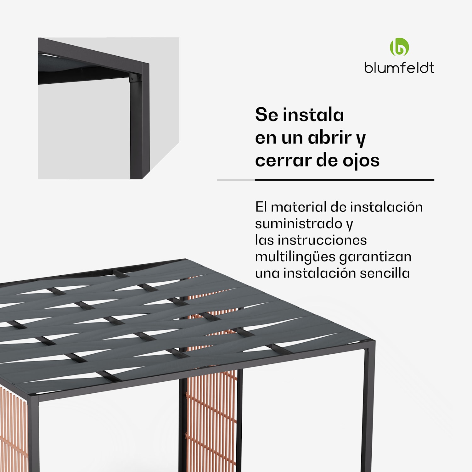 Pérgola Blumfeldt Shade Cove Vert 3x3m paredes laterales con recubrimiento de polvo resistente a la intemperie Vert | Negro