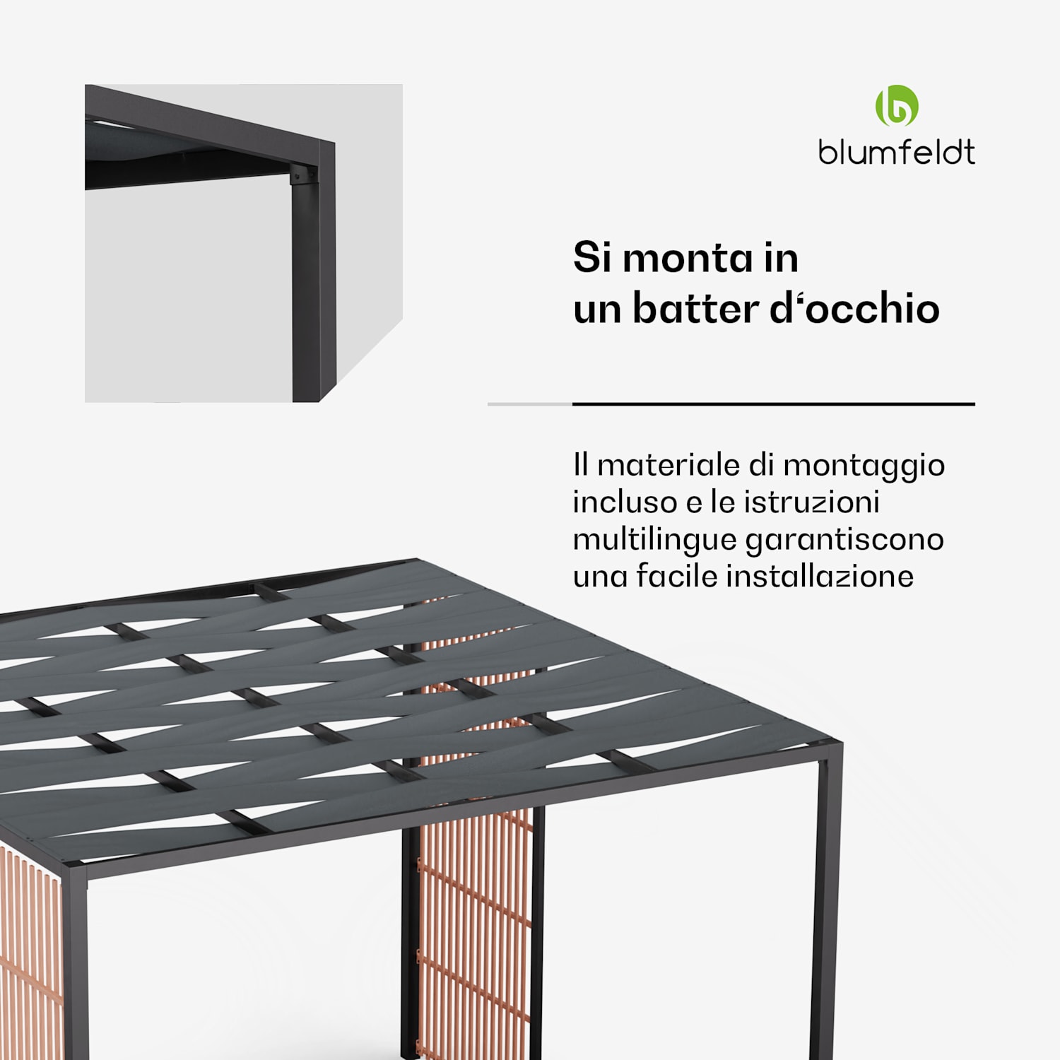 Blumfeldt Shade Cove Vert - Pergola, 3x3m, schermo per la privacy, verniciatura a polvere, resistente alle intemperie Vert | Preto