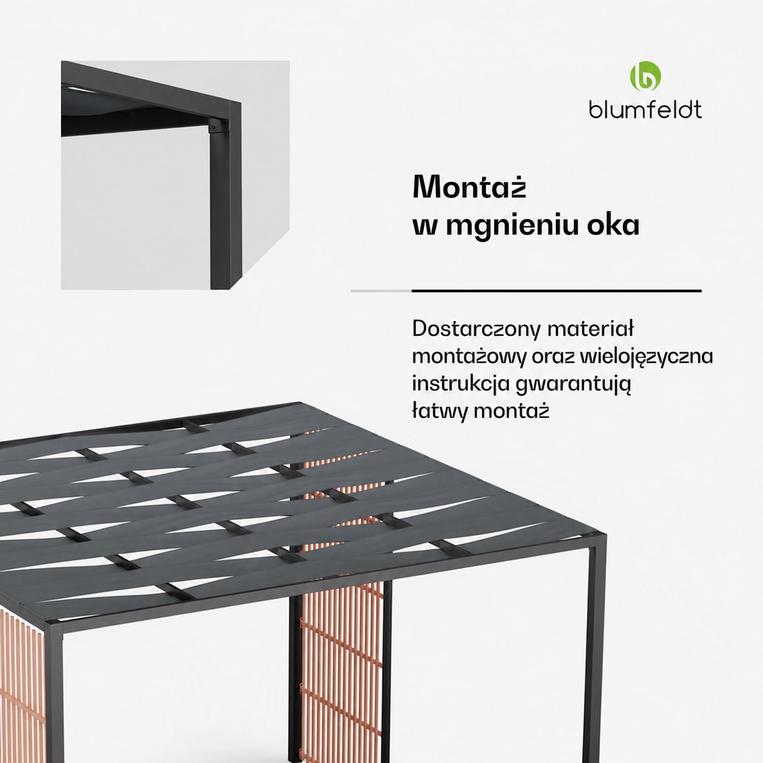 Blumfeldt Shade Cove Vert, pergola, 3 x 3 m, ochrona prywatności, powłoka proszkowa, odporna na warunki atmosferyczne Vert | Czarny