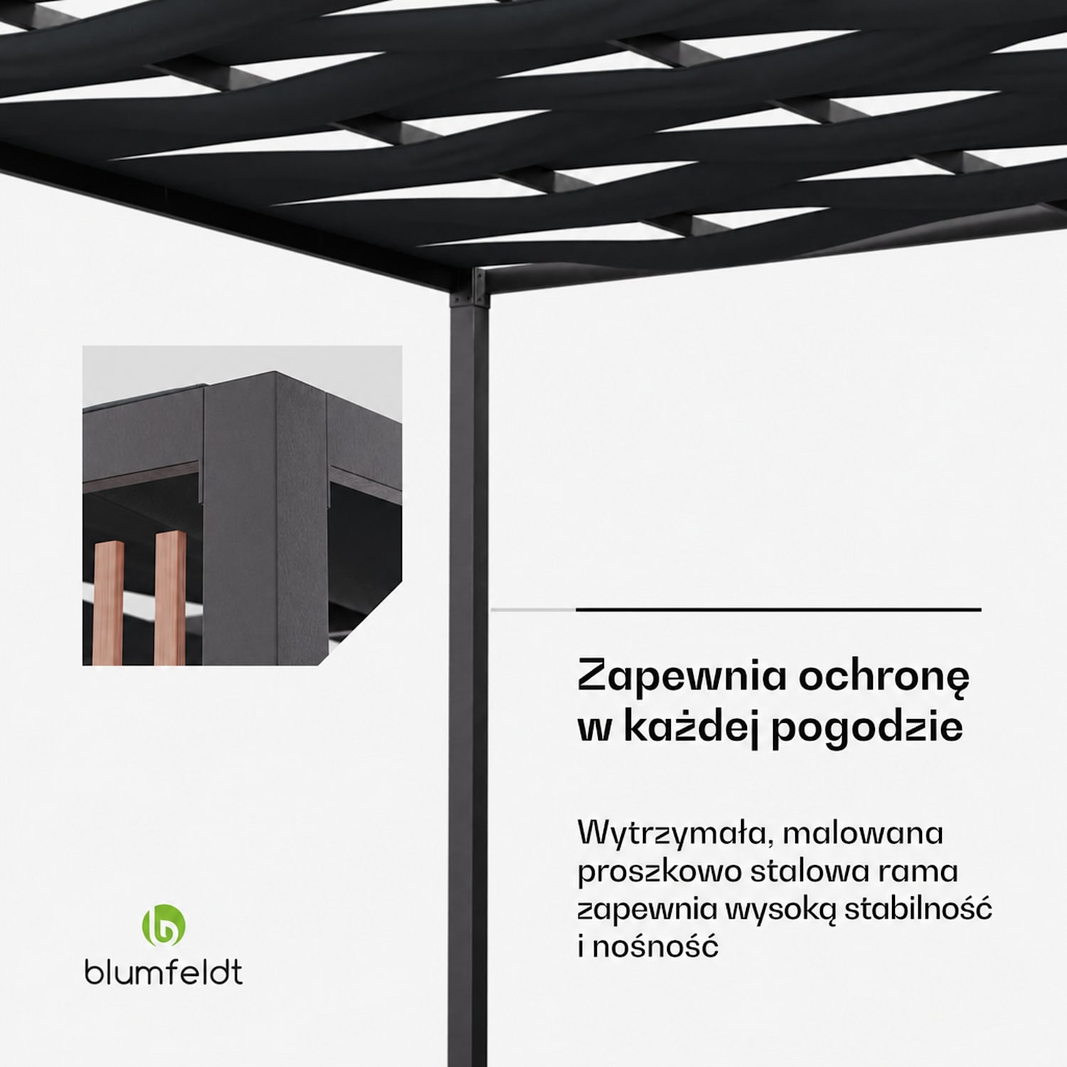 Blumfeldt Shade Cove Vert, pergola, 3 x 3 m, ochrona prywatności, powłoka proszkowa, odporna na warunki atmosferyczne Vert | Czarny