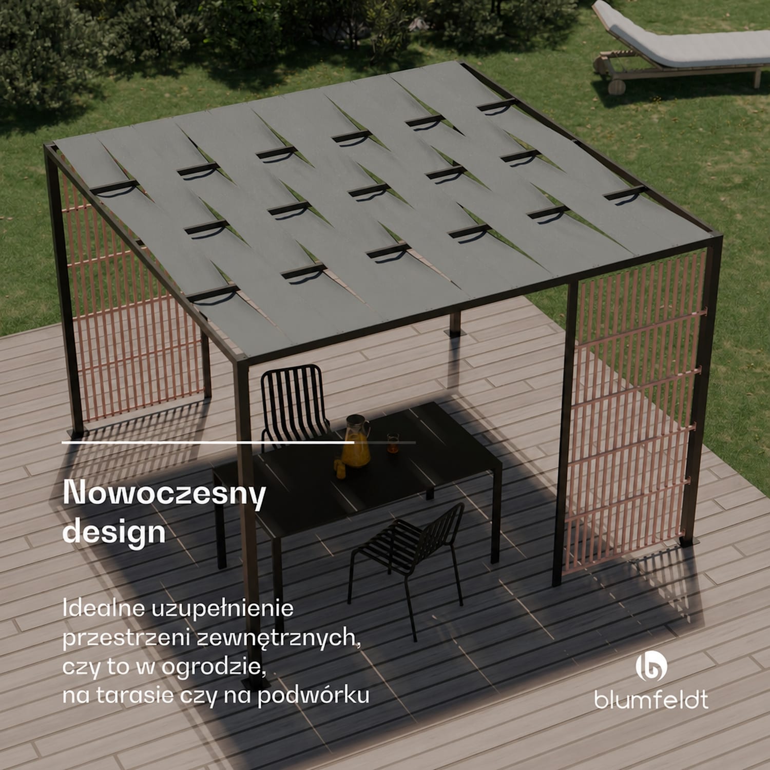 Blumfeldt Shade Cove Vert, pergola, 3 x 3 m, ochrona prywatności, powłoka proszkowa, odporna na warunki atmosferyczne Vert | Czarny