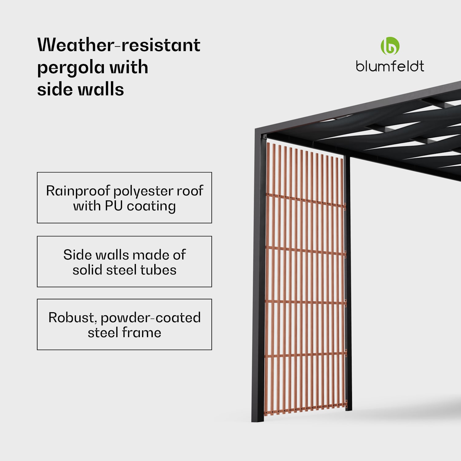 Blumfeldt Shade Cove Vert pergola 3x3m privacy screen, powder-coated, weatherproof Vert | Black