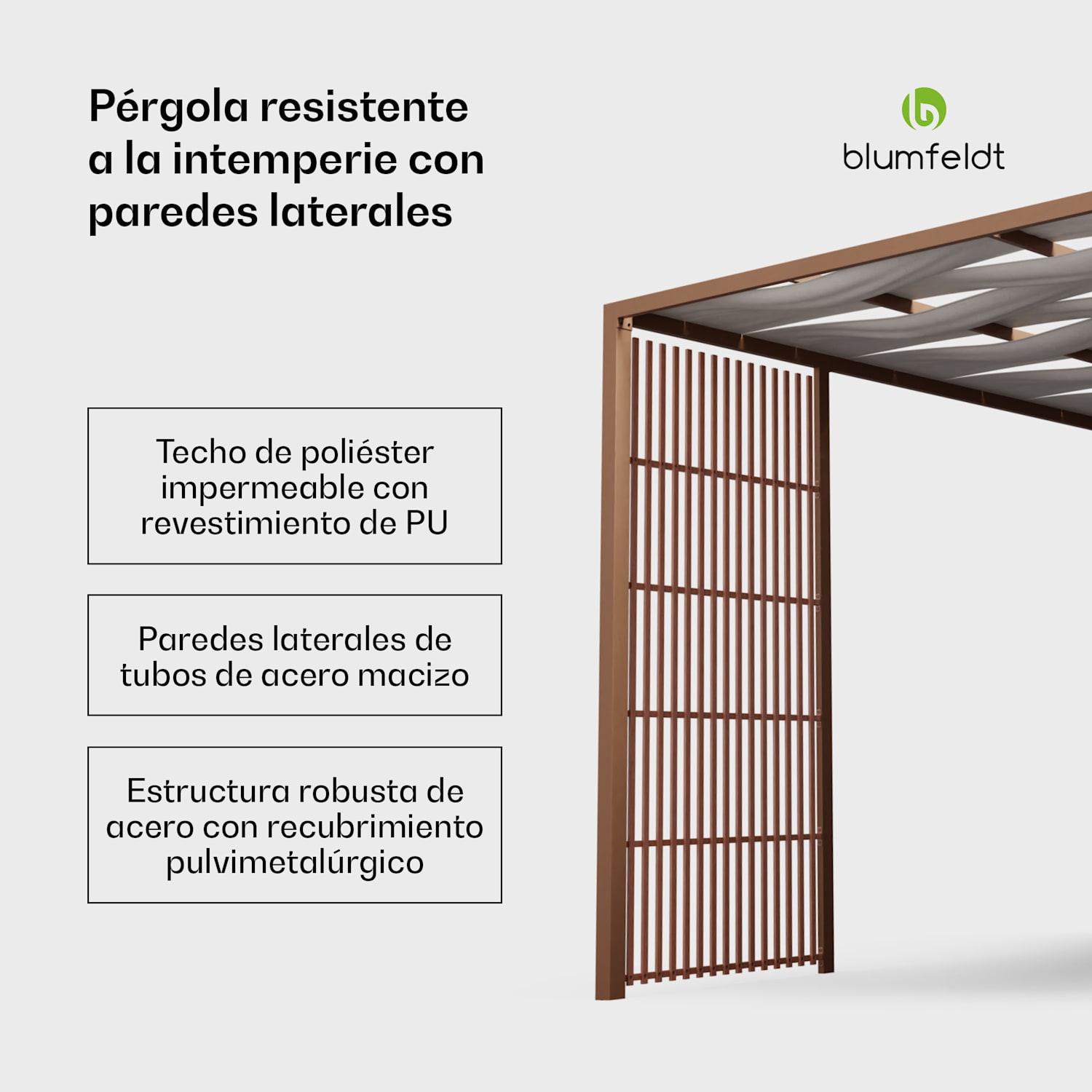 Pérgola Blumfeldt Shade Cove Vert 3x3m paredes laterales con recubrimiento de polvo resistente a la intemperie Vert | Blanco