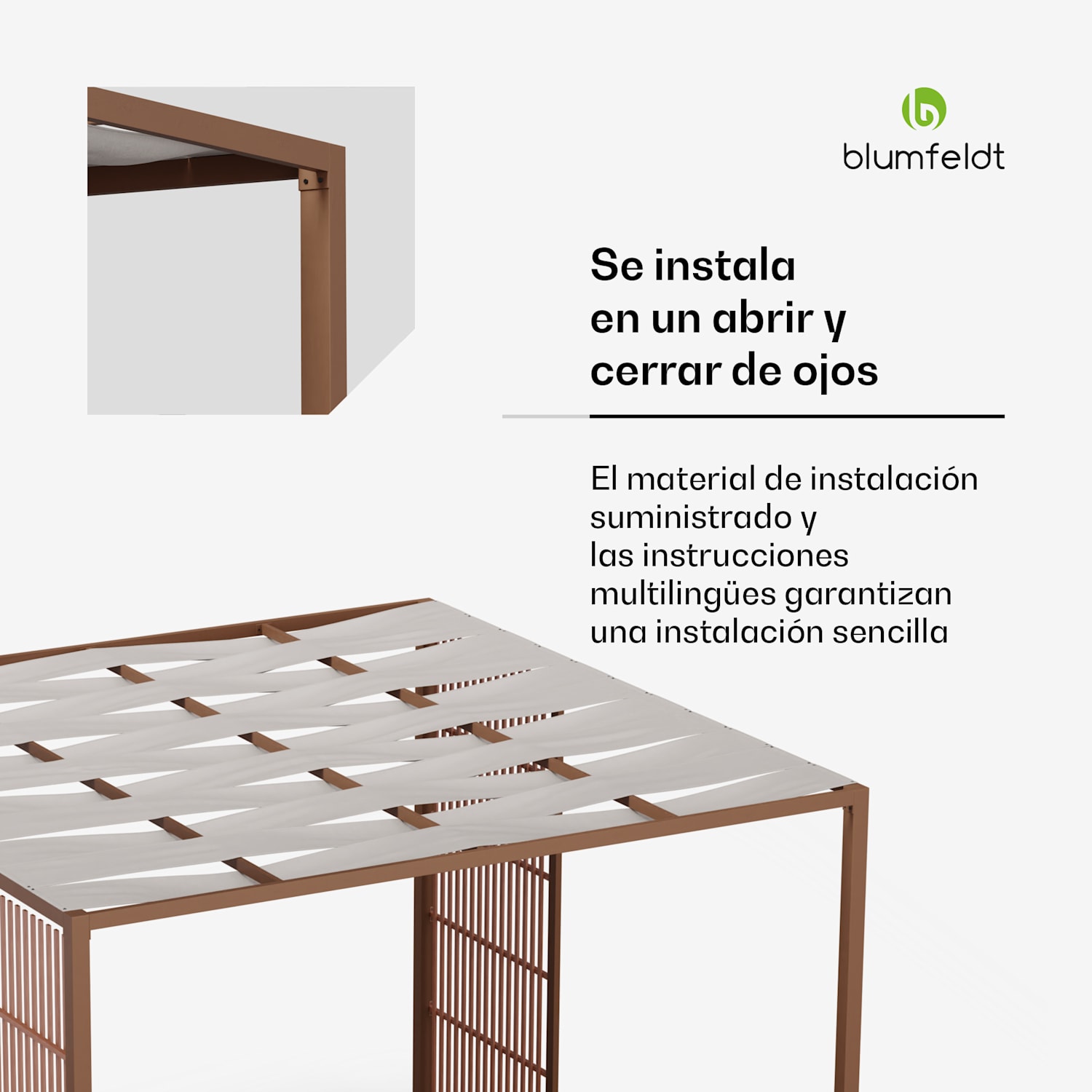 Pérgola Blumfeldt Shade Cove Vert 3x3m paredes laterales con recubrimiento de polvo resistente a la intemperie Vert | Blanco