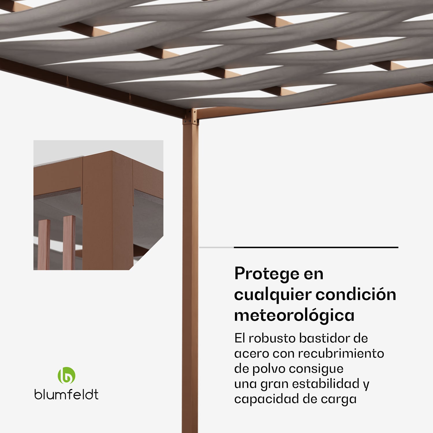 Pérgola Blumfeldt Shade Cove Vert 3x3m paredes laterales con recubrimiento de polvo resistente a la intemperie Vert | Blanco