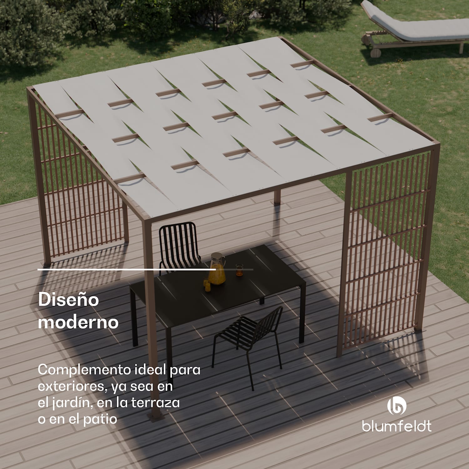Pérgola Blumfeldt Shade Cove Vert 3x3m paredes laterales con recubrimiento de polvo resistente a la intemperie Vert | Blanco