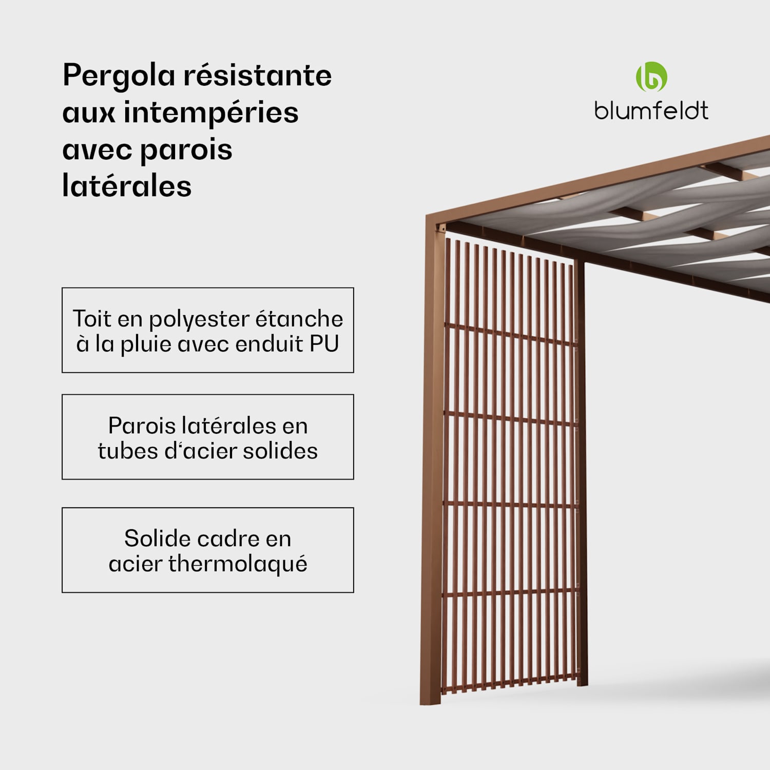 Blumfeldt Shade Cove Vert Pergola en toile 3x3 m Pare-vue thermolaqué résistant aux intempéries Vert | Blanc