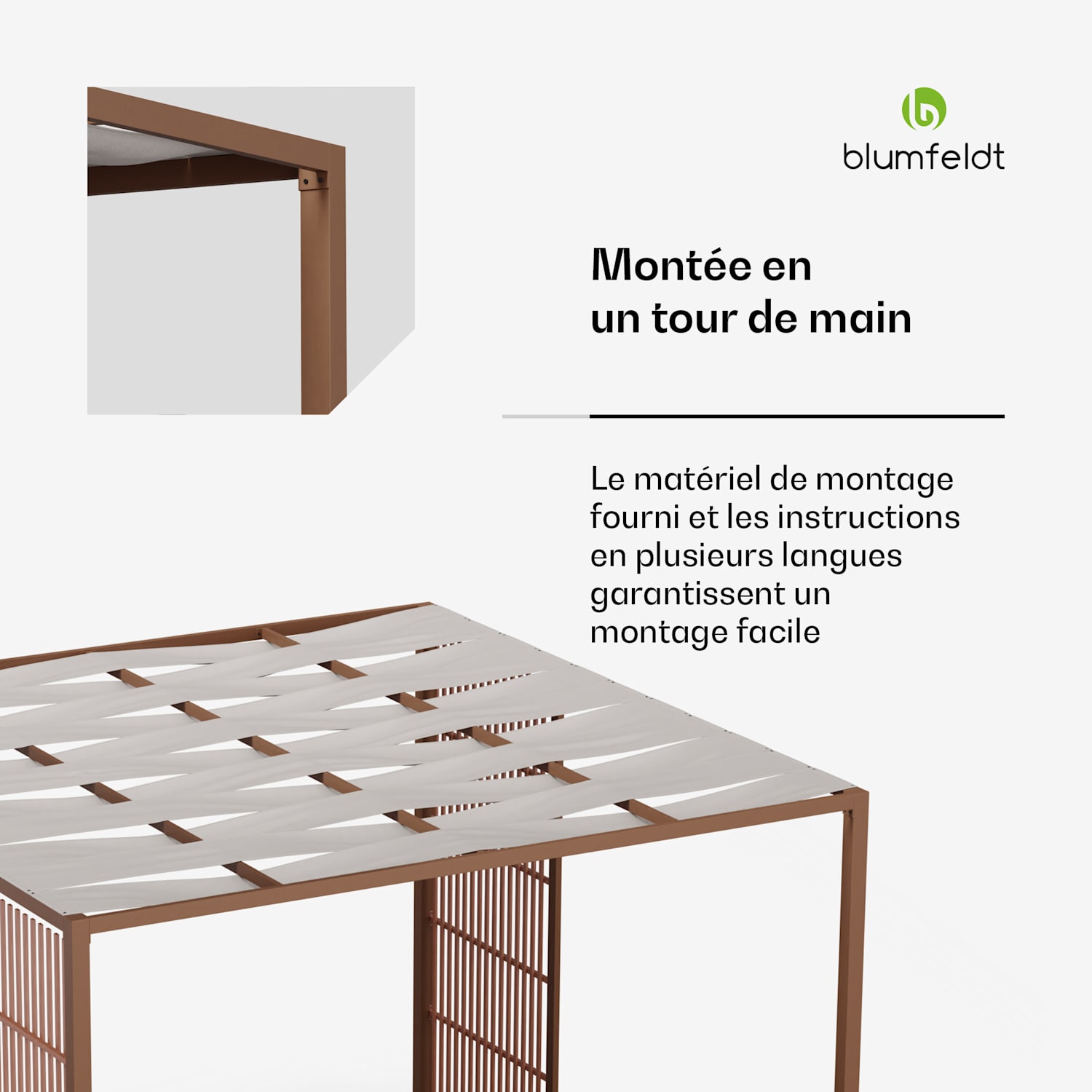 Blumfeldt Shade Cove Vert Pergola en toile 3x3 m Pare-vue thermolaqué résistant aux intempéries Vert | Blanc