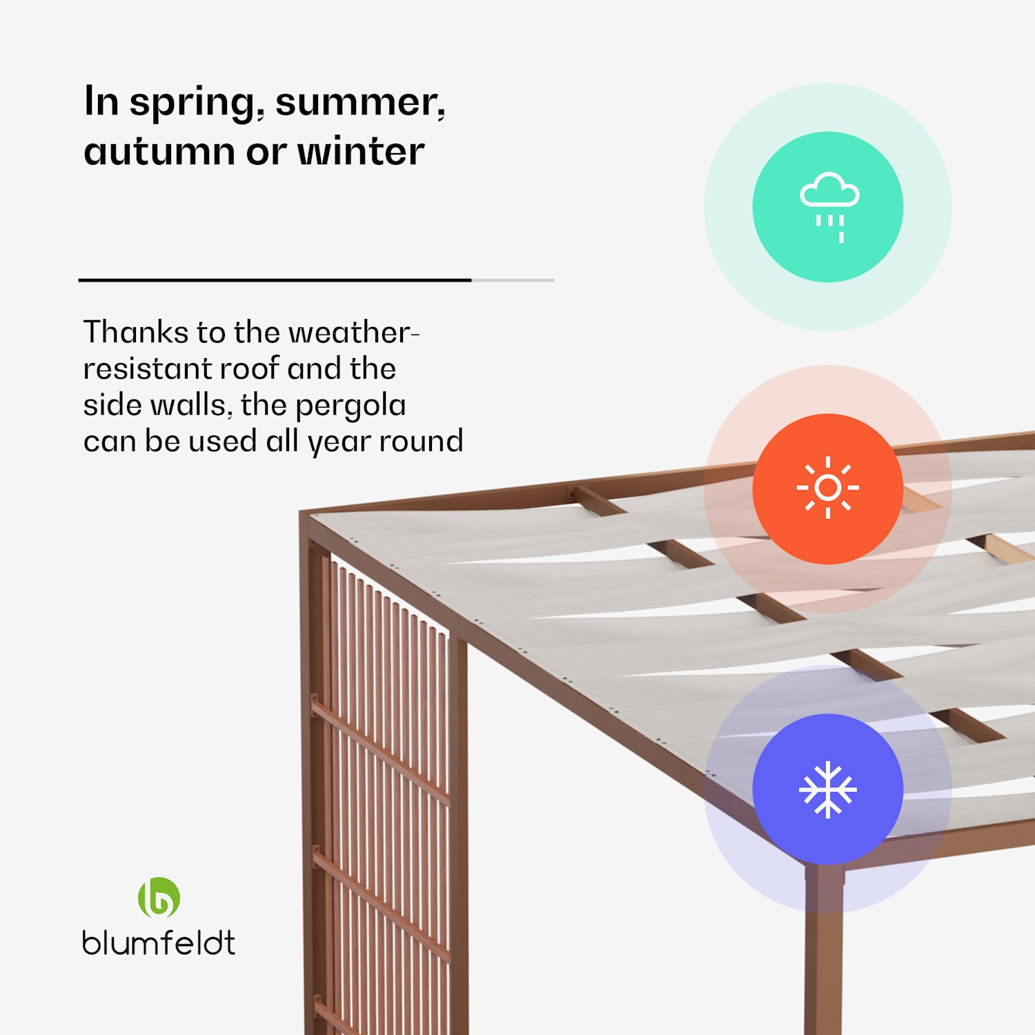 Blumfeldt Shade Cove Vert, pergola, 3 x 3 m, bočné steny, práškovo lakovaná farba, odolná voči poveternostným vplyvom Vert | Biela