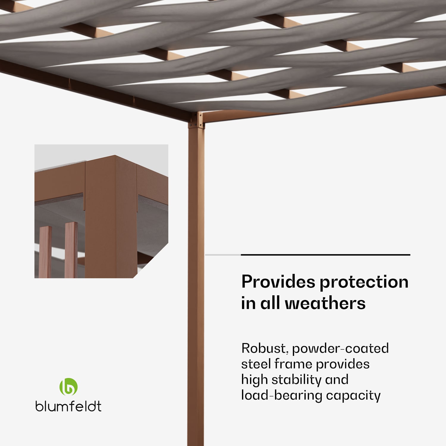 Blumfeldt Shade Cove Vert, pergola, 3 x 3 m, bočné steny, práškovo lakovaná farba, odolná voči poveternostným vplyvom Vert | Biela