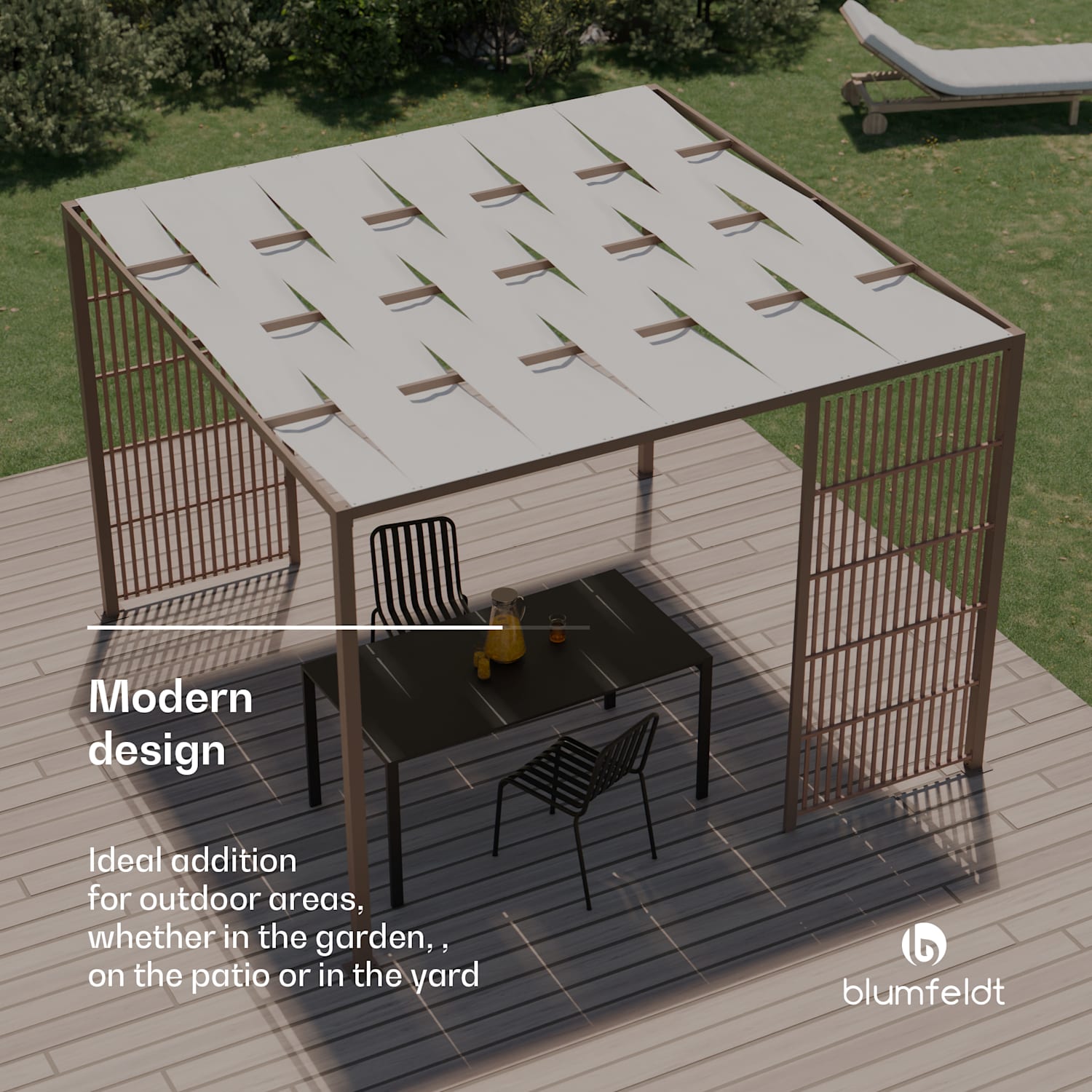 Blumfeldt Shade Cove Vert, pergola, 3 x 3 m, bočné steny, práškovo lakovaná farba, odolná voči poveternostným vplyvom Vert | Biela