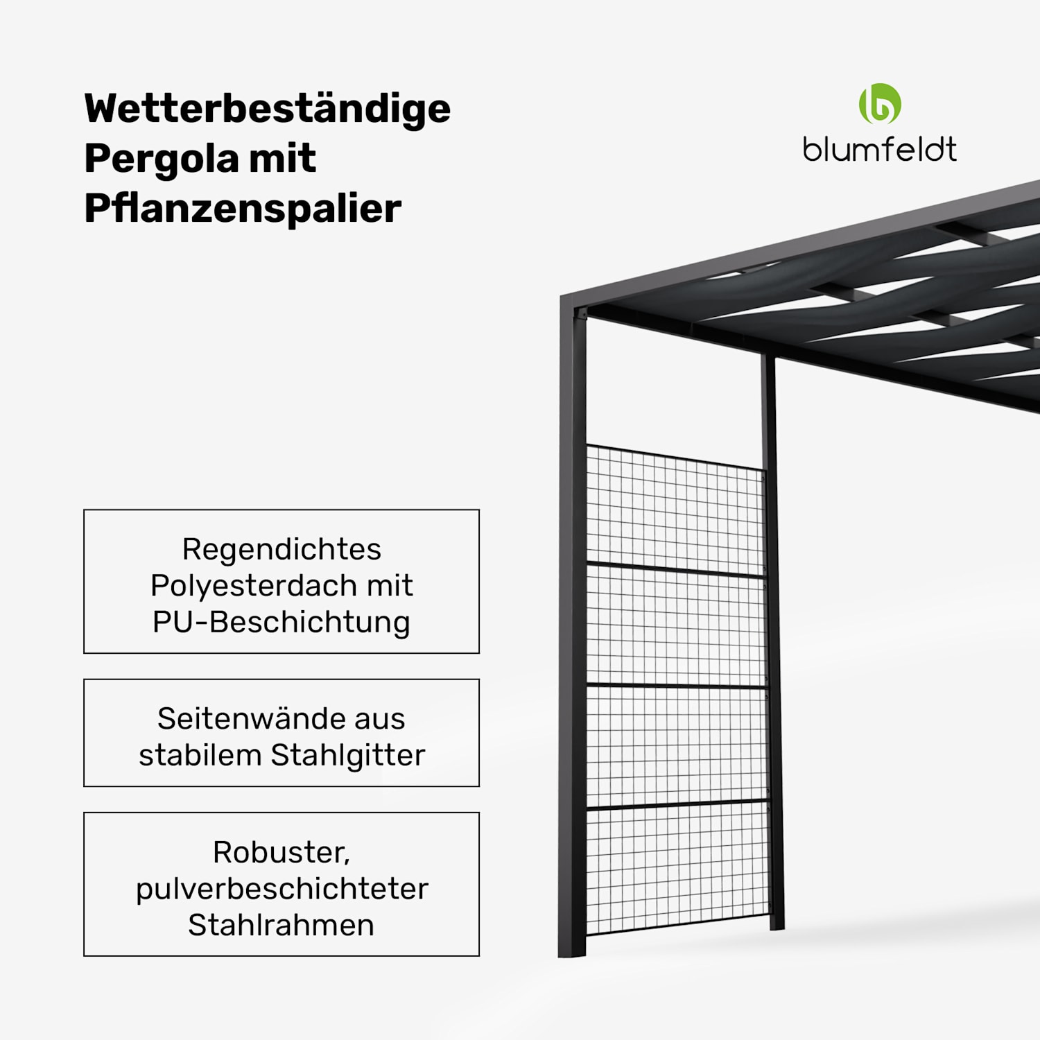 Blumfeldt Shade Cove GreenWall Pergola 3x3m Sichtschutz pulverbeschichtet wetterfest GreenWall | Schwarz