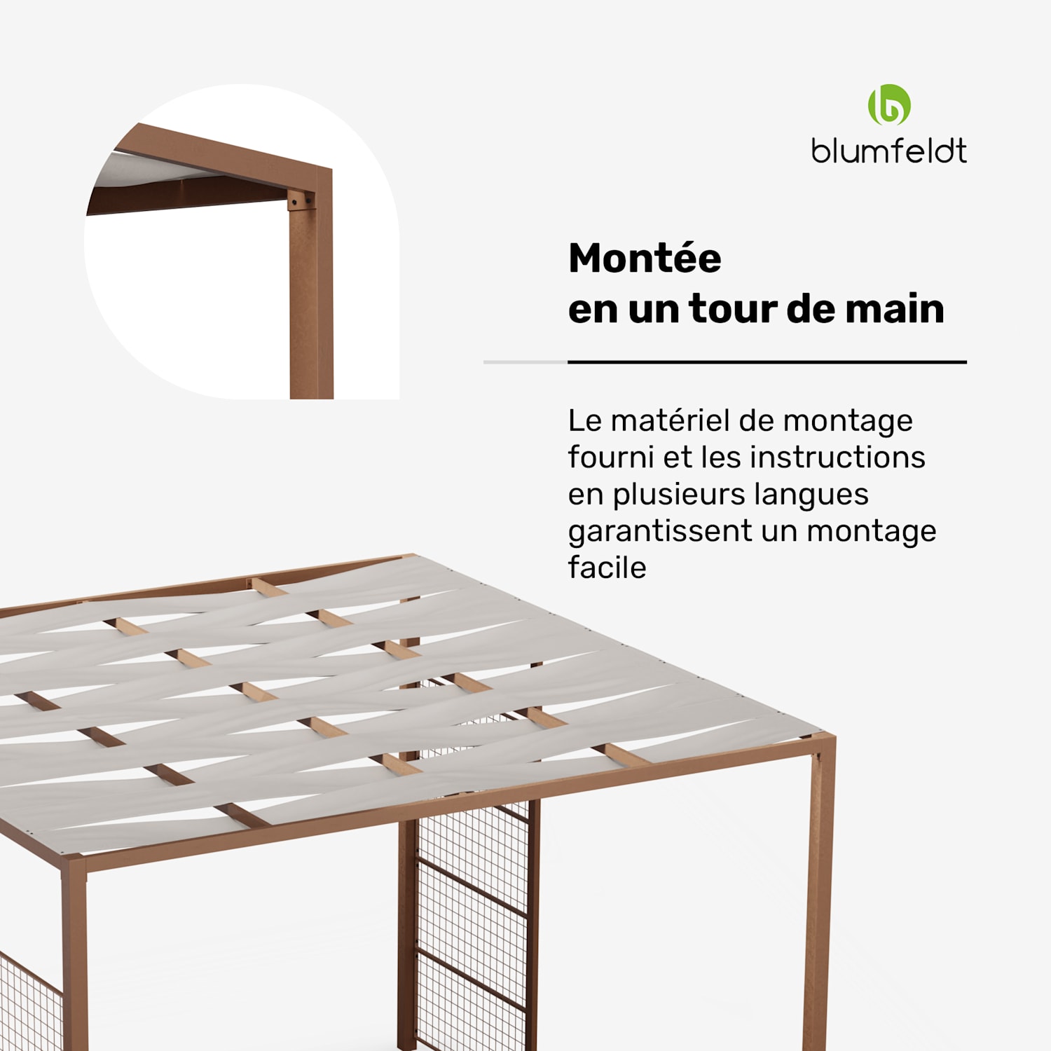 Blumfeldt Shade Cove GreenWall Pergola 3x3 m Pare-vue thermolaqué résistant aux intempéries Vert | Brun