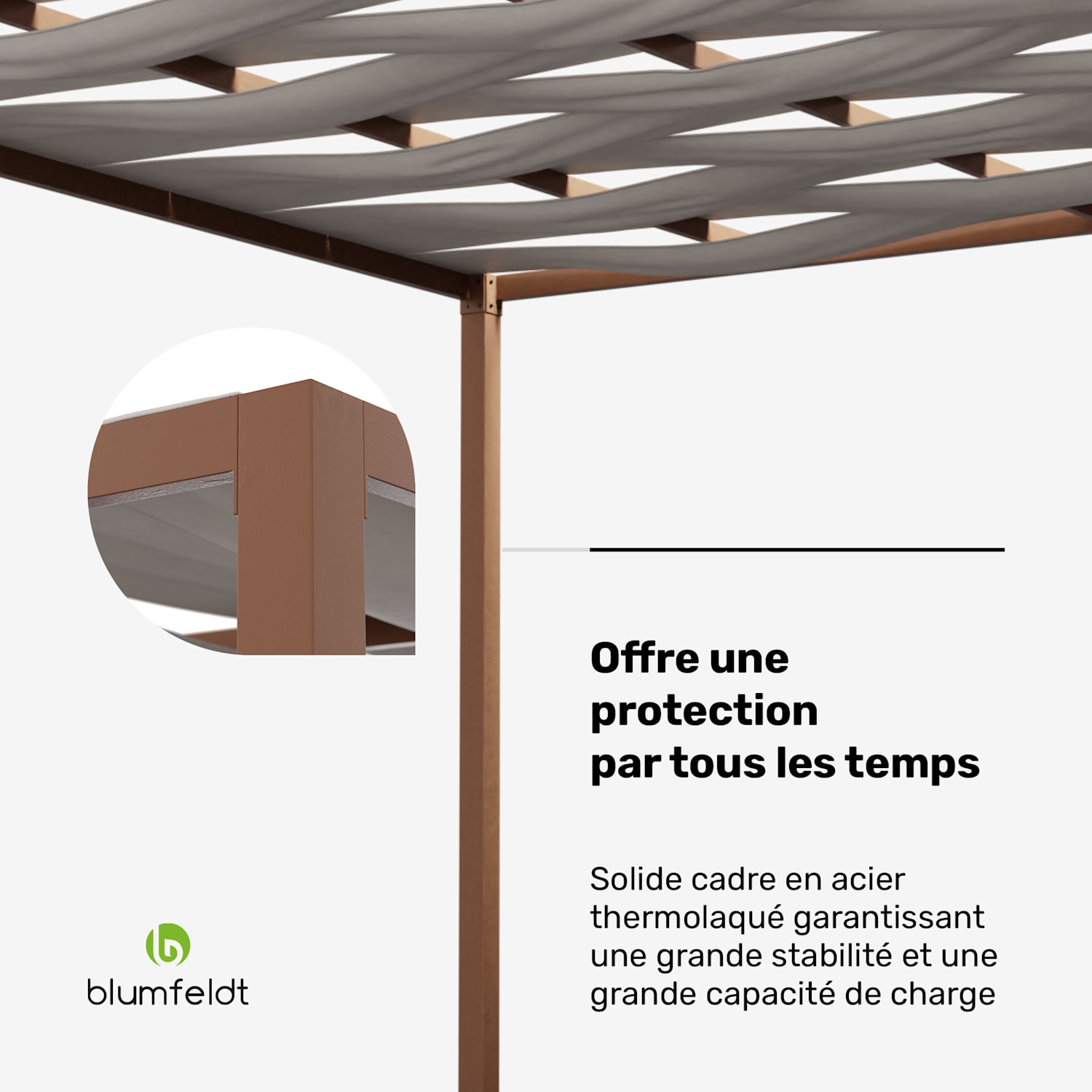 Blumfeldt Shade Cove GreenWall Pergola 3x3 m Pare-vue thermolaqué résistant aux intempéries Vert | Brun