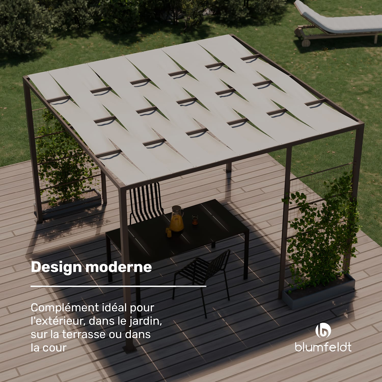 Blumfeldt Shade Cove GreenWall Pergola 3x3 m Pare-vue thermolaqué résistant aux intempéries Vert | Brun