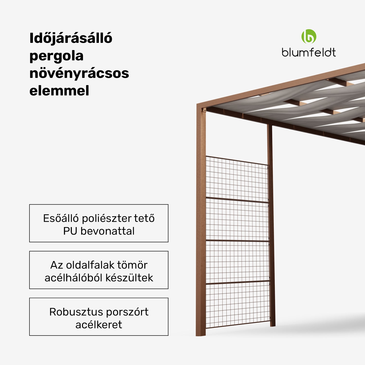Blumfeldt Shade Cove GreenWall, pergola, 3 x 3 m, oldalfalak, porszórt festék, időjárásálló Vert | Barna