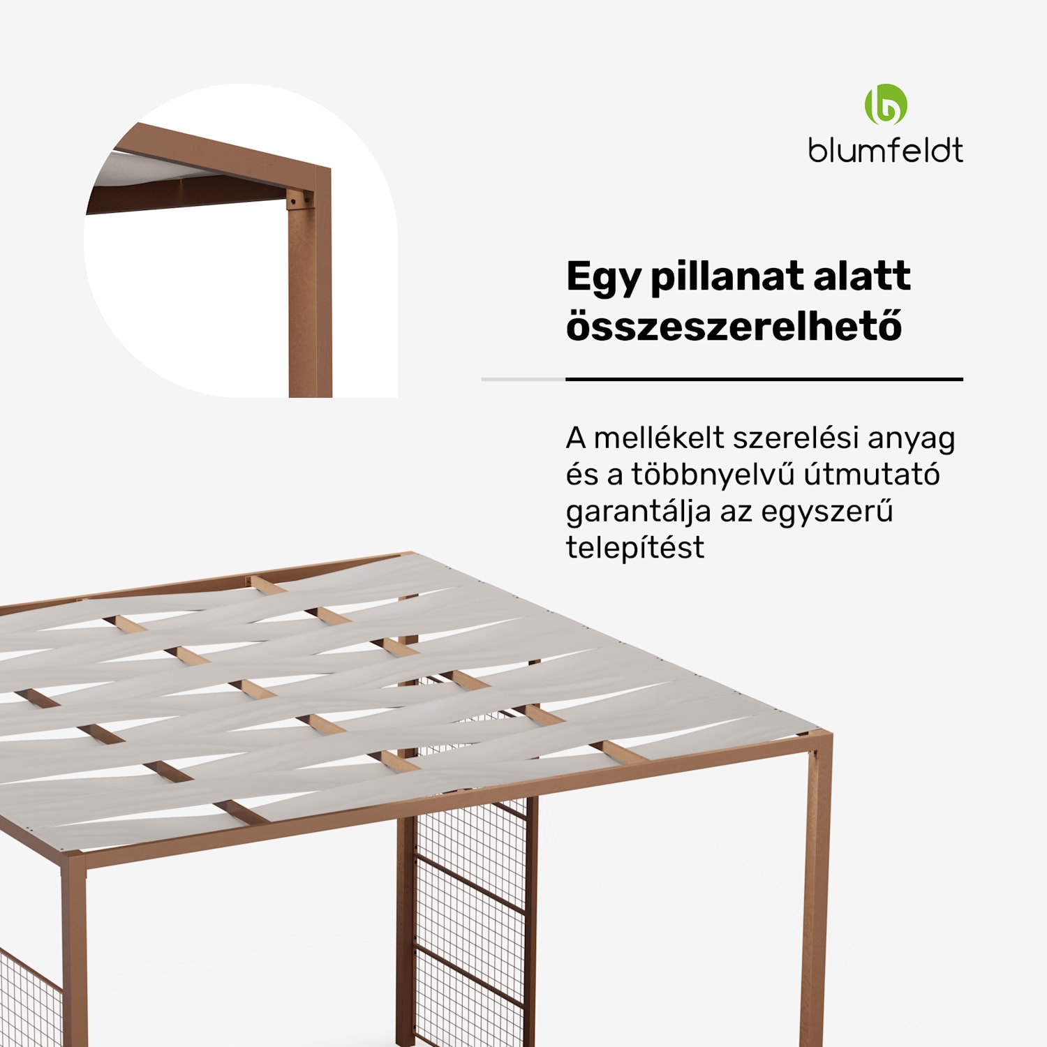 Blumfeldt Shade Cove GreenWall, pergola, 3 x 3 m, oldalfalak, porszórt festék, időjárásálló Vert | Barna