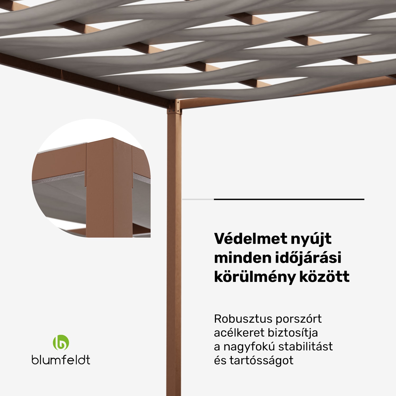 Blumfeldt Shade Cove GreenWall, pergola, 3 x 3 m, oldalfalak, porszórt festék, időjárásálló Vert | Barna