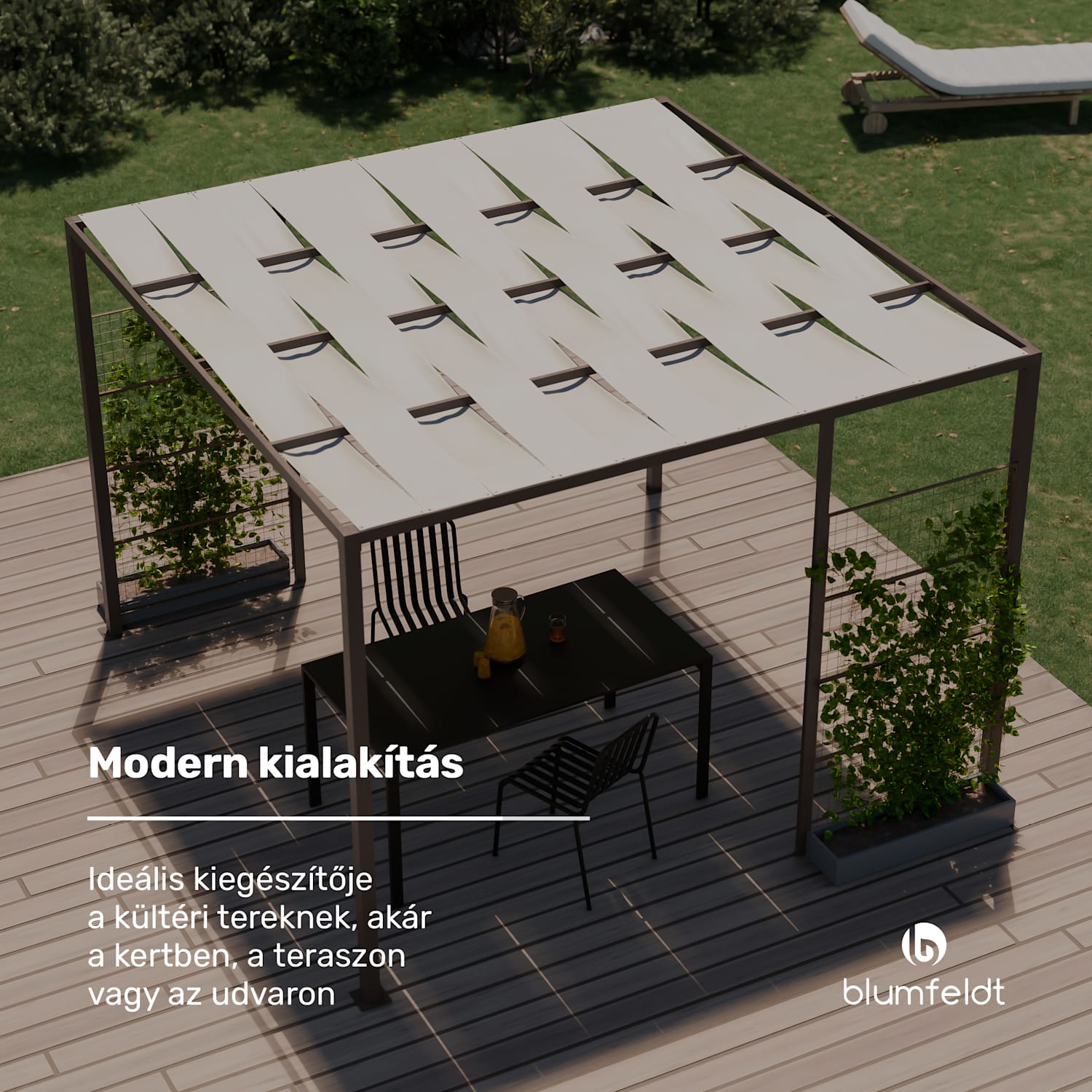 Blumfeldt Shade Cove GreenWall, pergola, 3 x 3 m, oldalfalak, porszórt festék, időjárásálló Vert | Barna