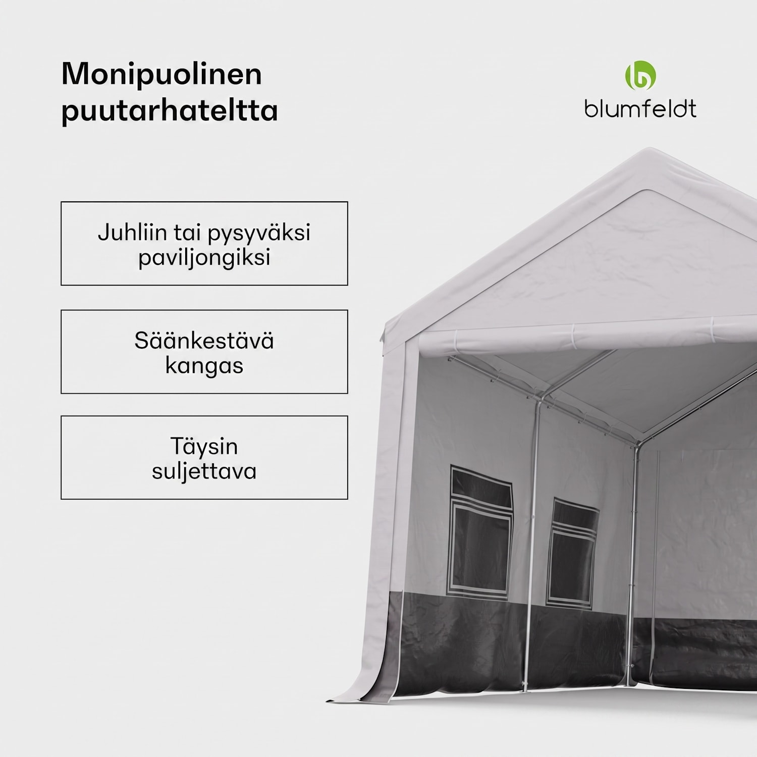 Party Haven teltta 400 x 296 x 280 cm säänkestävä kangas teräsrunko helppo koota sivuseinät 3 x 4 m