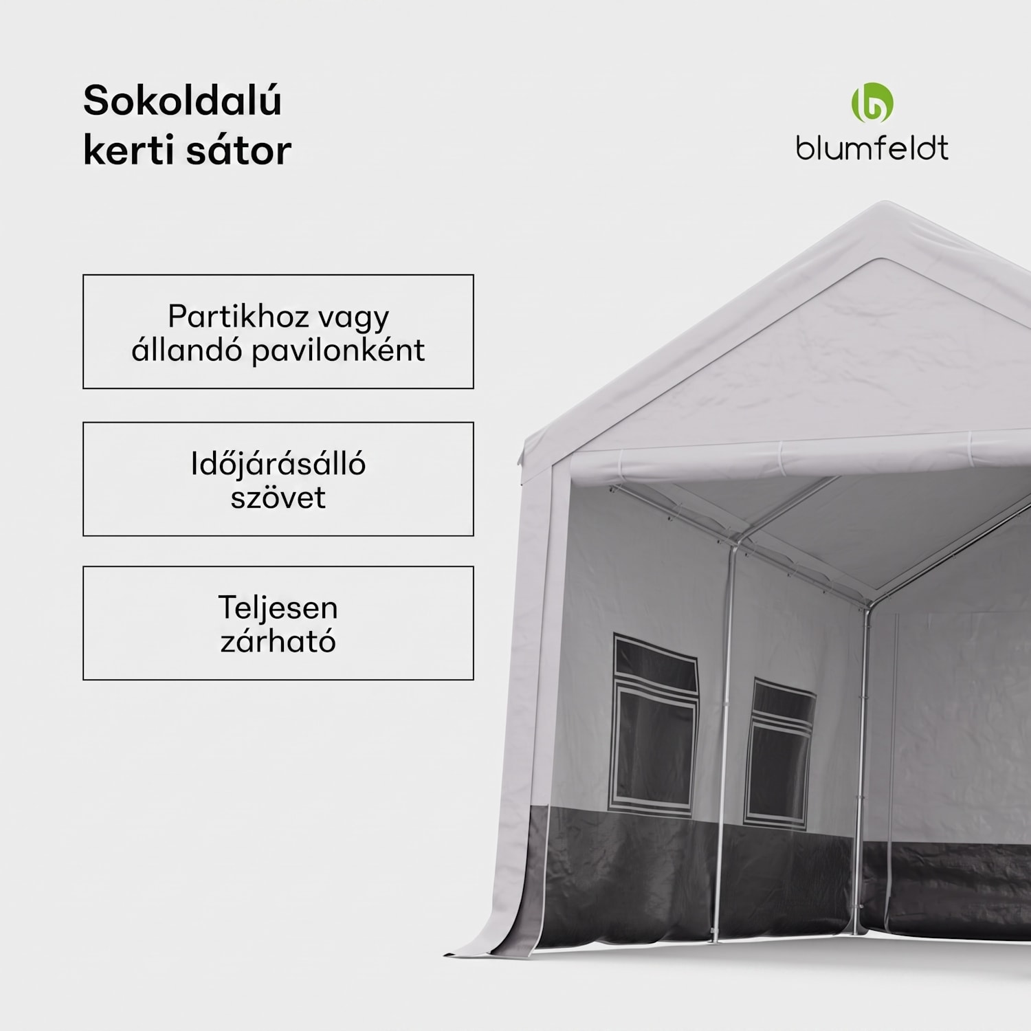 Party Haven, sátor, 400 x 296 x 280 cm, időjárásálló, acélvázas, egyszerű összeszerelés, oldalfalakkal 3 x 4 m