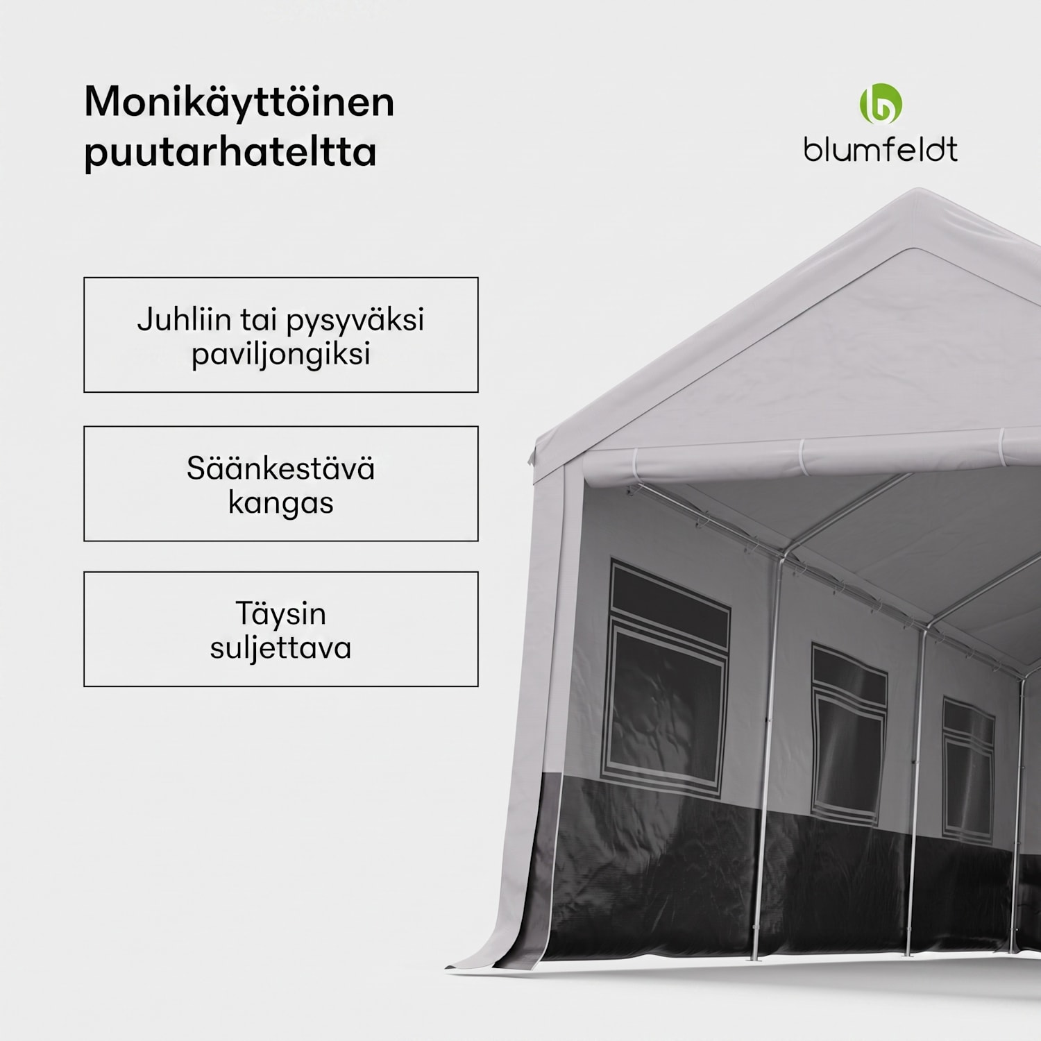Party Haven teltta 598 x 296 x 280 cm säänkestävä kangas teräsrunko helppo koota sivuseinät 3 x 6 m