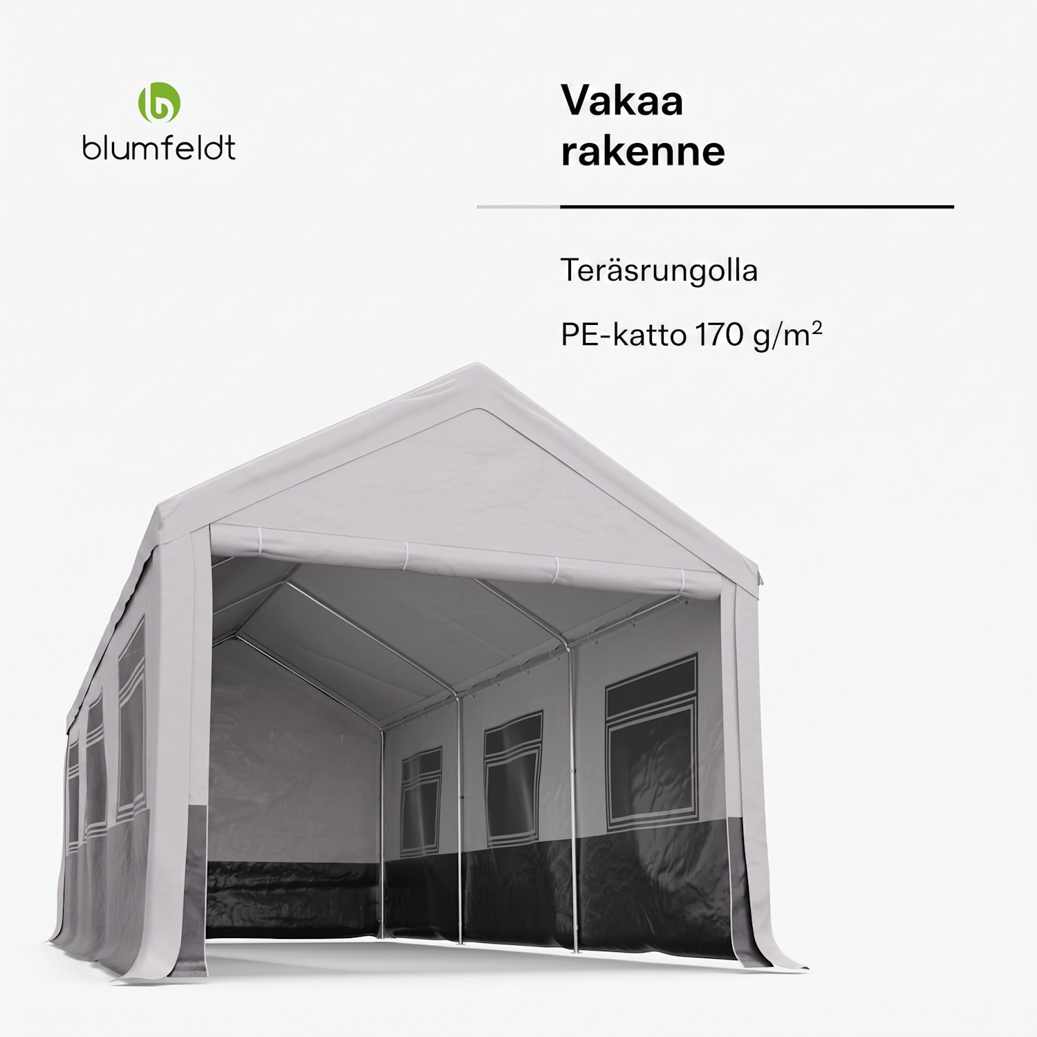 Party Haven teltta 598 x 296 x 280 cm säänkestävä kangas teräsrunko helppo koota sivuseinät 3 x 6 m